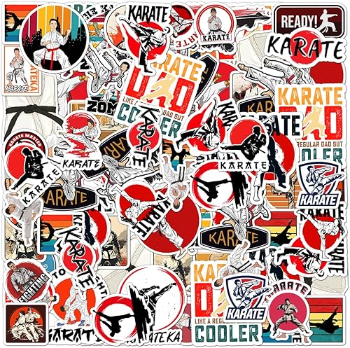 Paquete de 50 calcomanías de karate para botellas de agua, vinilo impermeable, portátil, equipaje, álbumes de recortes, deportes divertidos, paquete