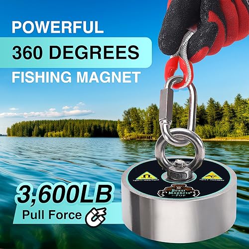 Miniatura 8 de Imanes de 2000 libras fuerza de tracción, imanes bestiales, imán de neodimio redondo de doble cara para pesca con imanes, 3.70 pulgadas de diámetro