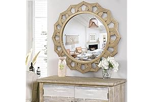 Rustic Farmhouse Large Round Mirrors for Wall - 32 Inches Circle Cathedral...