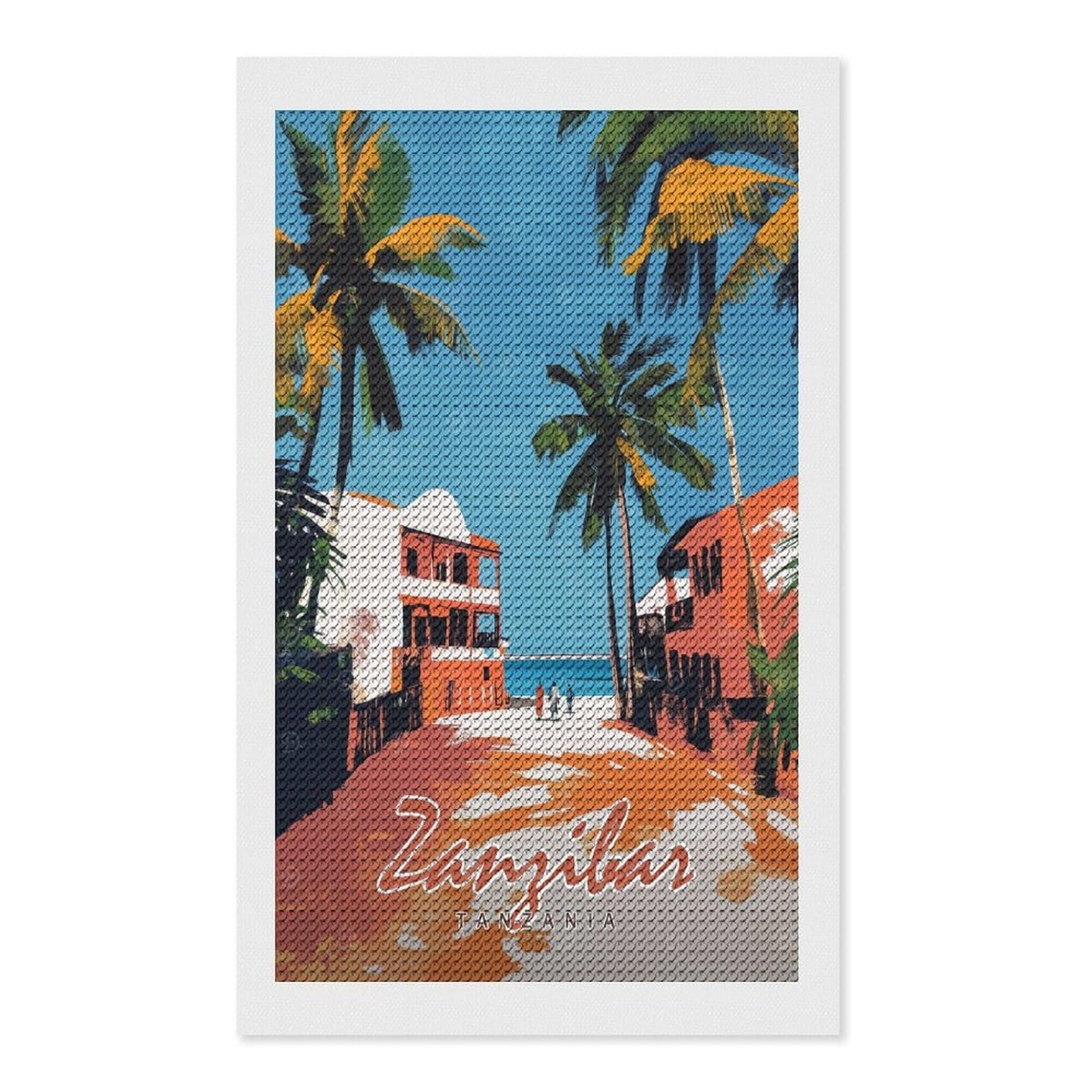 Junmoney Zanzibar Travel Round Drill Diamond Painting 12"x20", for Craft Lovers, Stress Relief Craft, Bedroom Decor, Festive Craft Gift