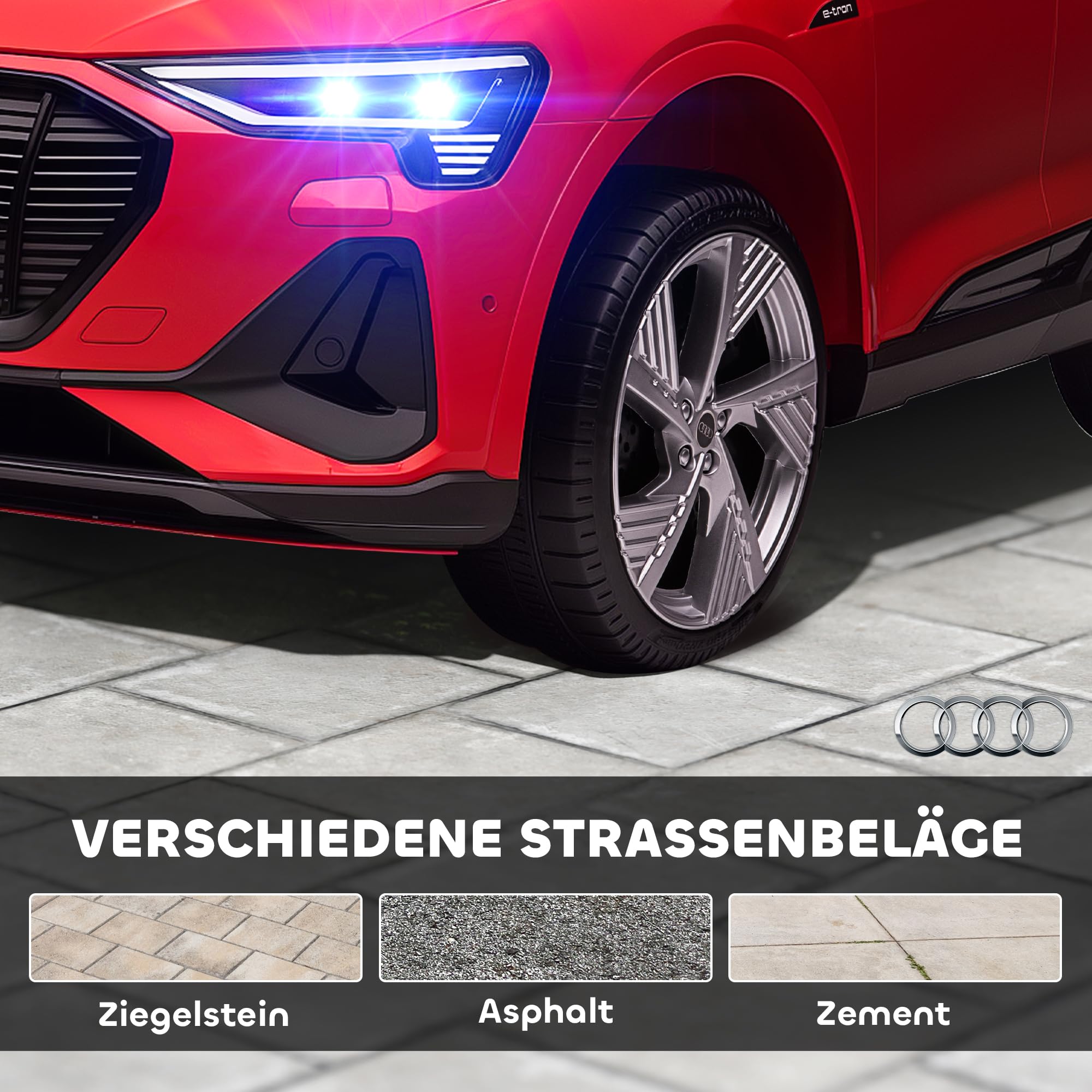 HOMCOM Elektro Kinderauto 12V Audi E-tron Elektrofahrzeug mit Fernbedienung, Sicherheitsgurt und Musikfunktion (MP3/USB/TF), Kinderfahrzeug für 3-5 Jahre, 3-5 km/h, Rot