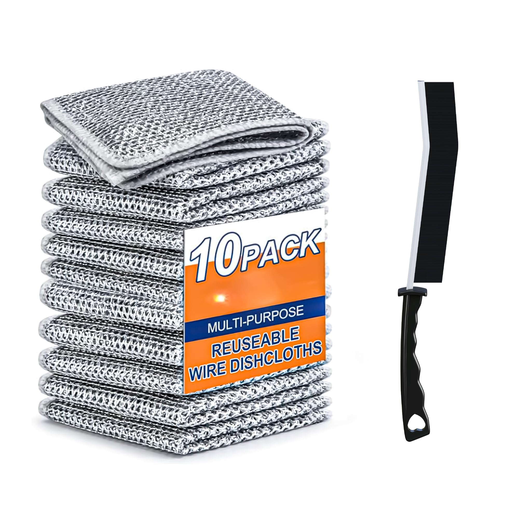 Eightiz 10 Pack Non-Scratch Wire Dishcloth & Gaps Cleaning Brush, Multipurpose Wire Dishwashing Rags for Wet and Dry, Easy Rinsing, Reusable, Wire Cleaning Cloth for Kitchen, Sinks (10 Cloth+1 Brush) (B0D6ZRWNJP) Amazon Price History, Amazon Price Tracker