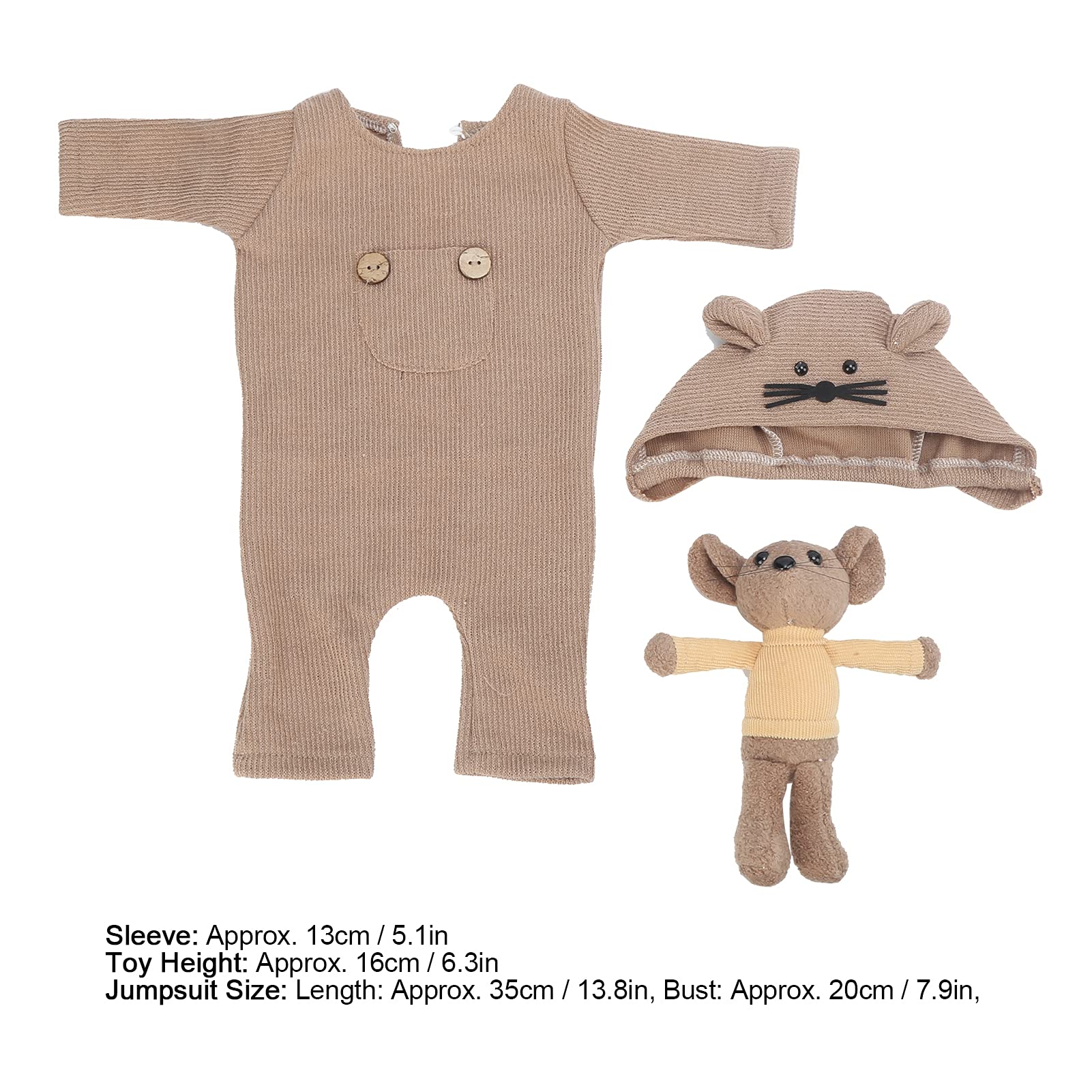 Baby Jumpsuit, Share Growth More Cute Newborn Photo Props Baby Gifts for Baby Photography(Brown, Hat + Doll + one-Piece) - Image 9 thumbnail