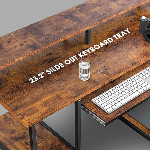 Miniatura 5 de WDT Escritorio de computadora con bandeja de teclado y estante escritorio de estudio para oficina en casa