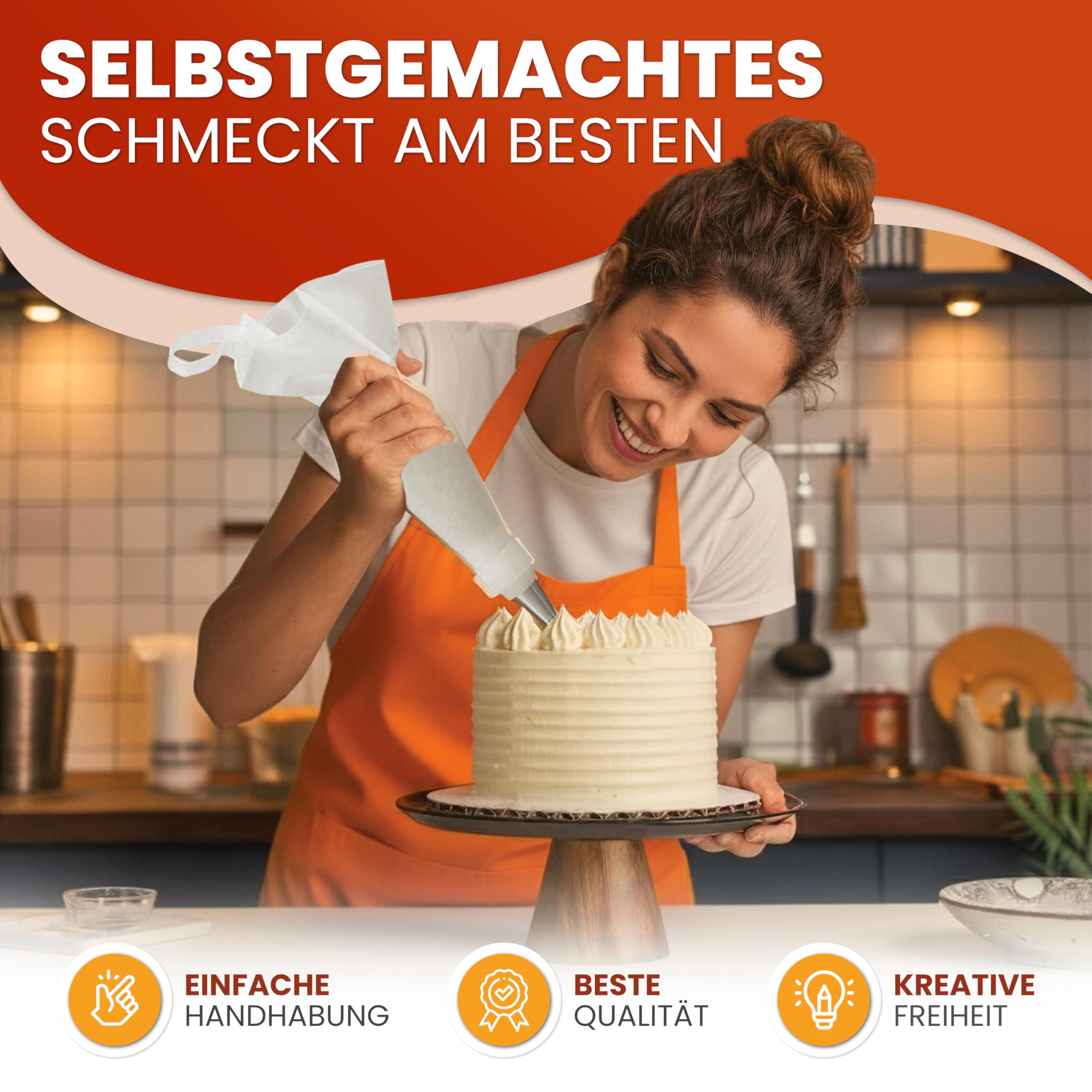 Premium Spritzbeutel Set (11-teilig) - 35cm Baumwolle Spritzbeutel mit Tüllen aus Edelstahl zum Dekorieren von Torten, wiederverwendbar und spülmaschinenfest, inkl. Adapter & Geschenkbox