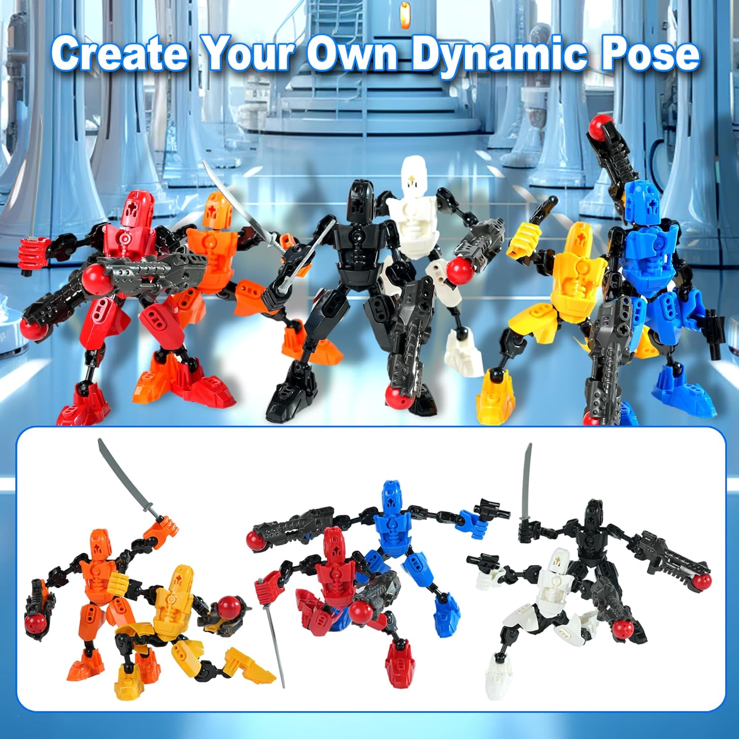2Pcs Cute Model 13 Action Figure Set,Robot 13 Multi-Jointed Action Figure，3D Printed Fighter Action Figures for Game Lover，Best Gift for Him (Red + Blue)