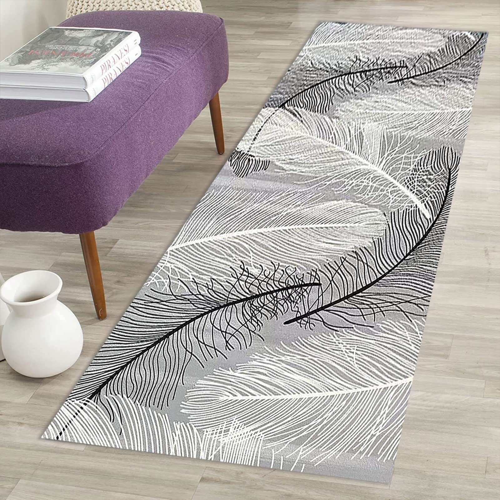 Tapis Couloir Long Antidérapant Lavable – 1m à 6m – Noir Doré Élégant – Pour Entrée, Salon, Chambre, Cuisine – Tapis Étroit Décoratif