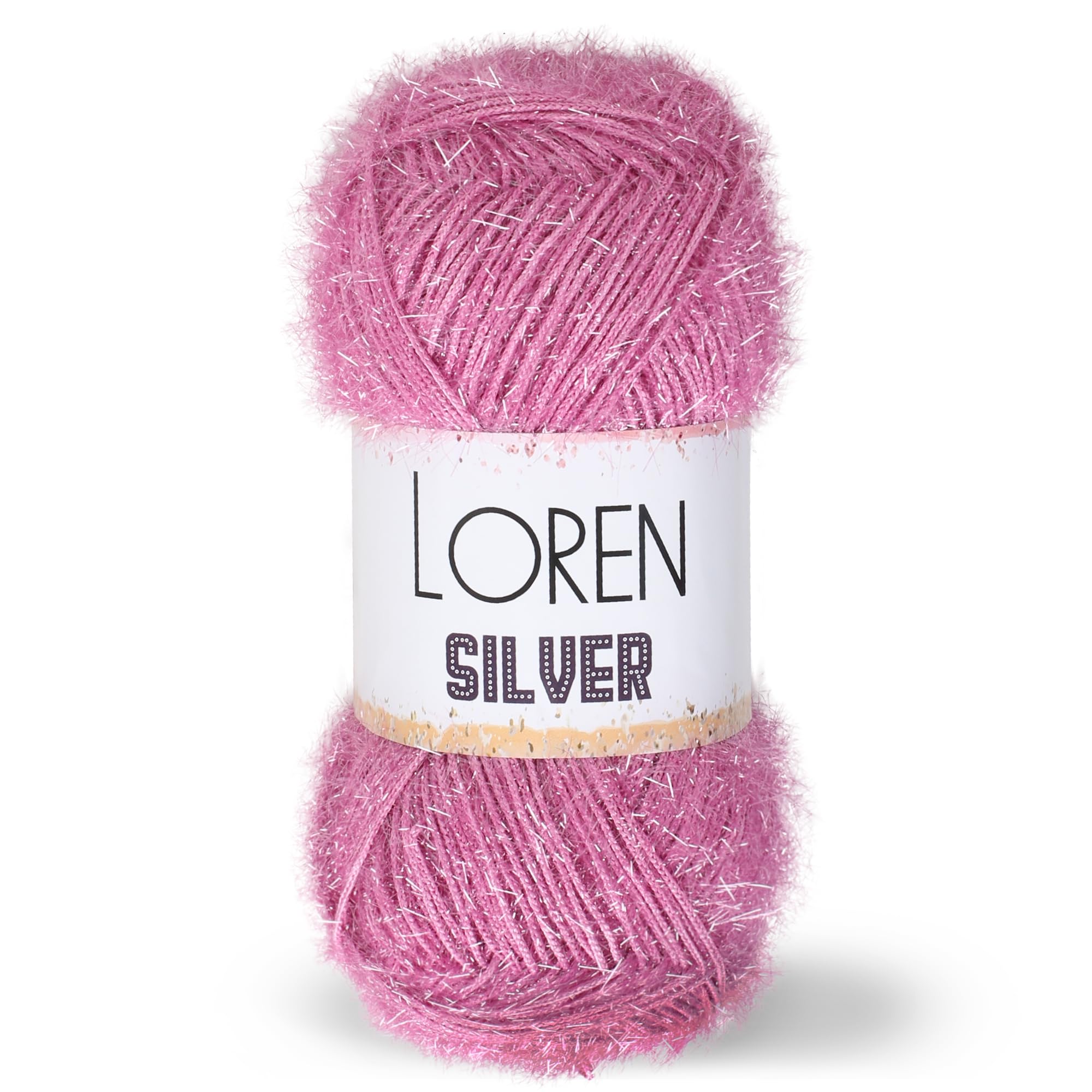 1 Skein Loren Silver, Metallic Sparkle Yarn for Knitting, Crochet, 100 Grams (3.5 oz), 195 Meters (213 Yards), %70 Micro Polyester %30 Metallic Glitter, Sheen Yarn, Dried Rose - RS0012