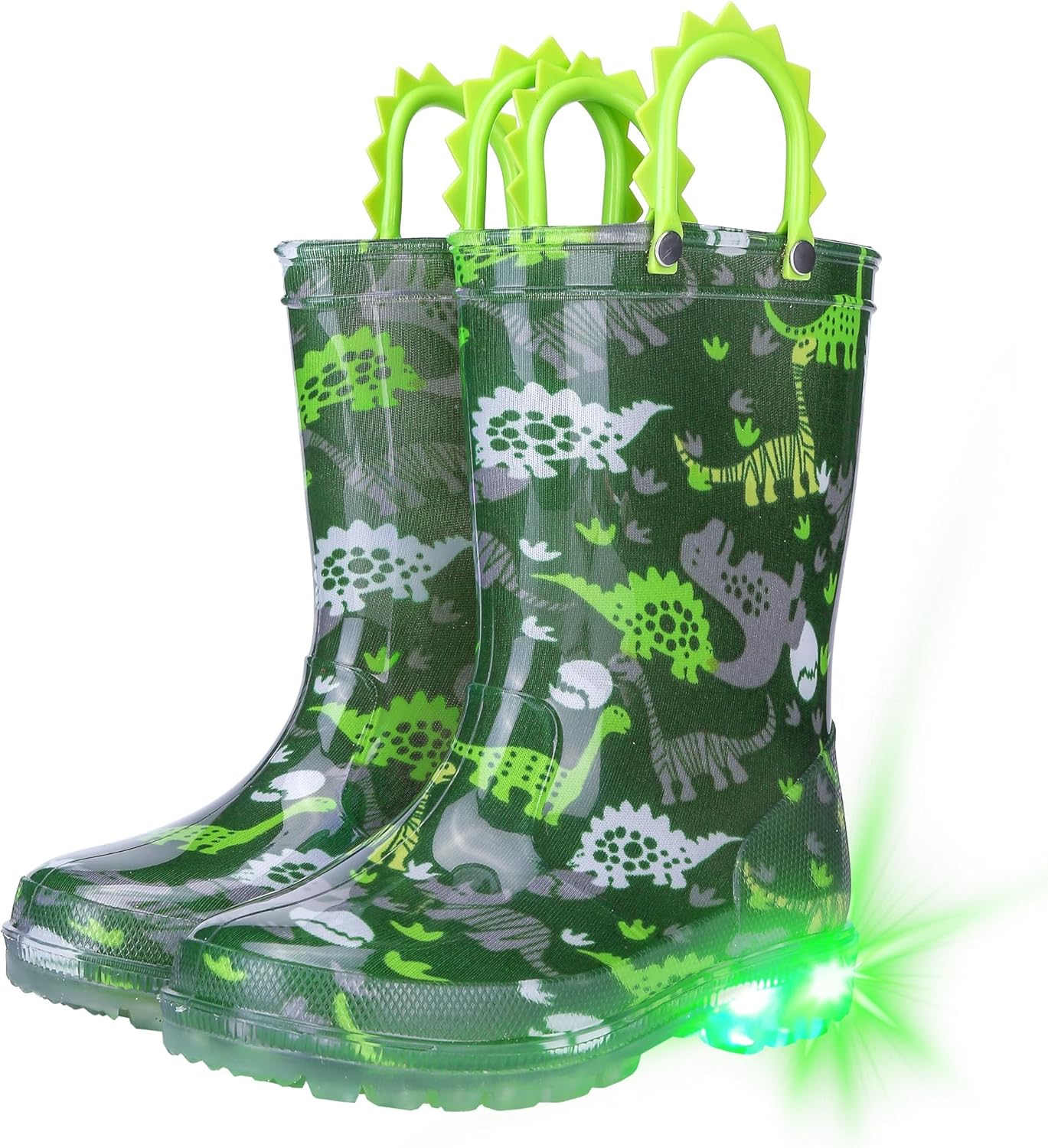 Toddler Kids Rain Boots – Light Up Boys Rainboots Boots Waterproof Lightweight Outdoor Shoes with Easy-On Handles (Toddler/Little/Big kids)