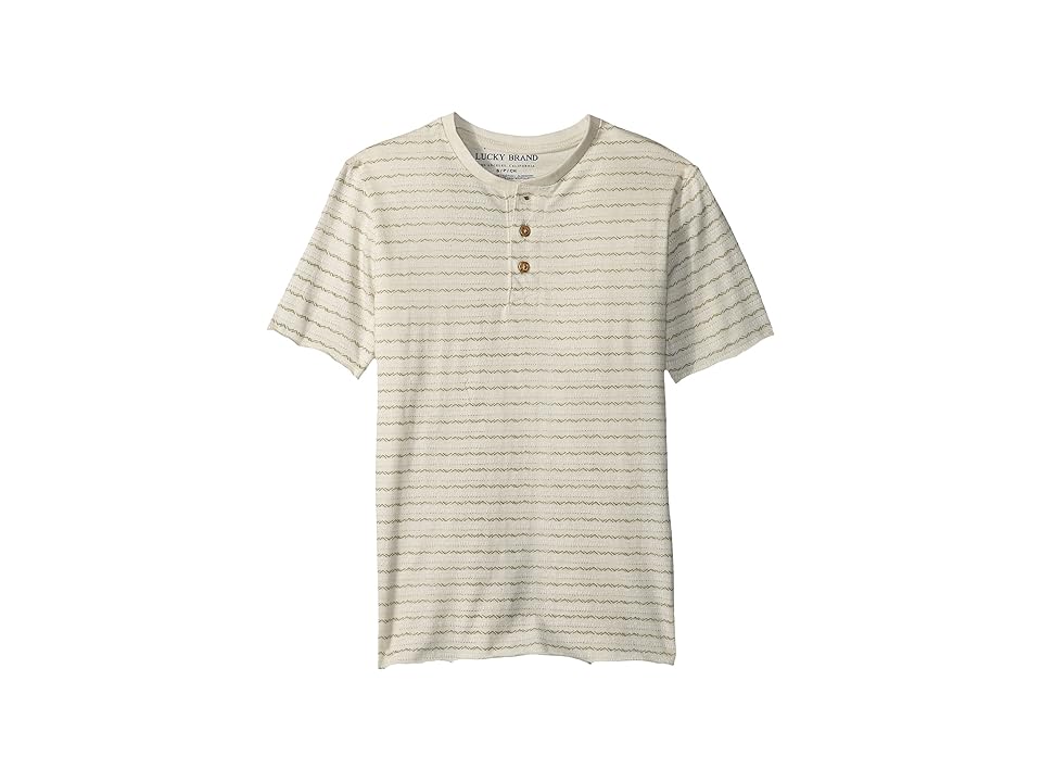 

Lucky Brand Kids Short Sleeve Print Henley (Little Kids/Big Kids) (Rainy Day Heather) Boy's Clothing, White
