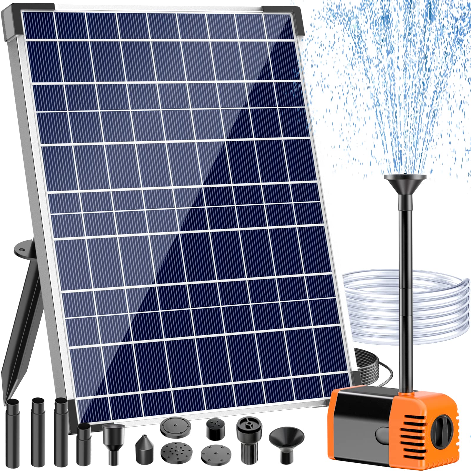 Antfraer 25W Solar Teichpumpe, Solar Wasserbrunnenpumpe mit 410GPH Einstellbarer Durchfluss, Solar Wasserpumpe mit 7 Düsen, 2.0 m Schlauch, Trockenlaufschutz für Garten, Teich, Wasserfall, Brunnen