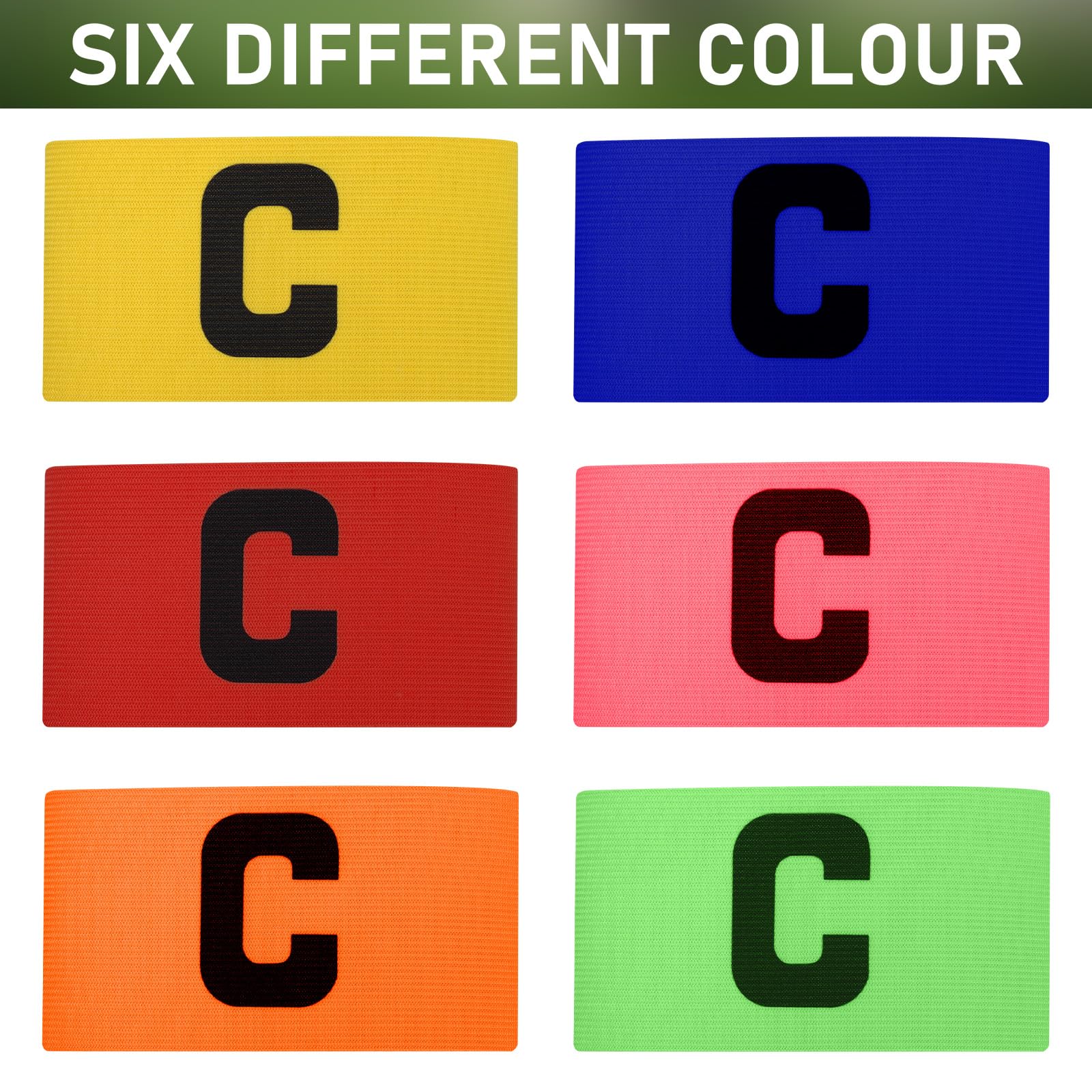 6 Brassards De Capitaine Réglables – Velcro, Multicolores (noir, Jaune, Orange, Vert, Rouge, Bleu) Pour Foot, Rugby, Hockey – Enfants Et Adultes