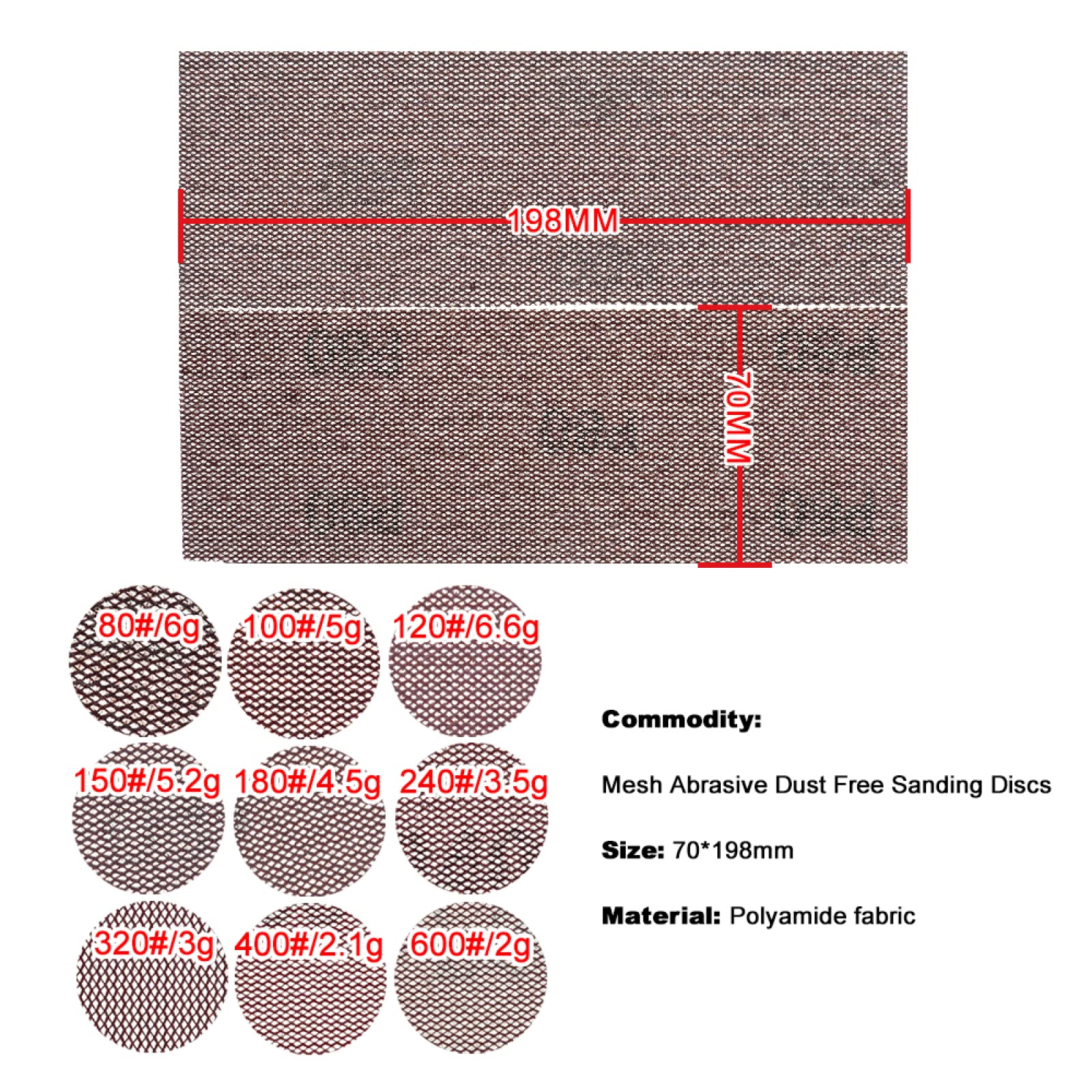45 szt. 198 * 70 mm papier ścierny Auto Net Mesh krążki ścierne bezpyłowe antyblokujące haczyk pętla 80-600 ziarnistość polerowanie na sucho(320)