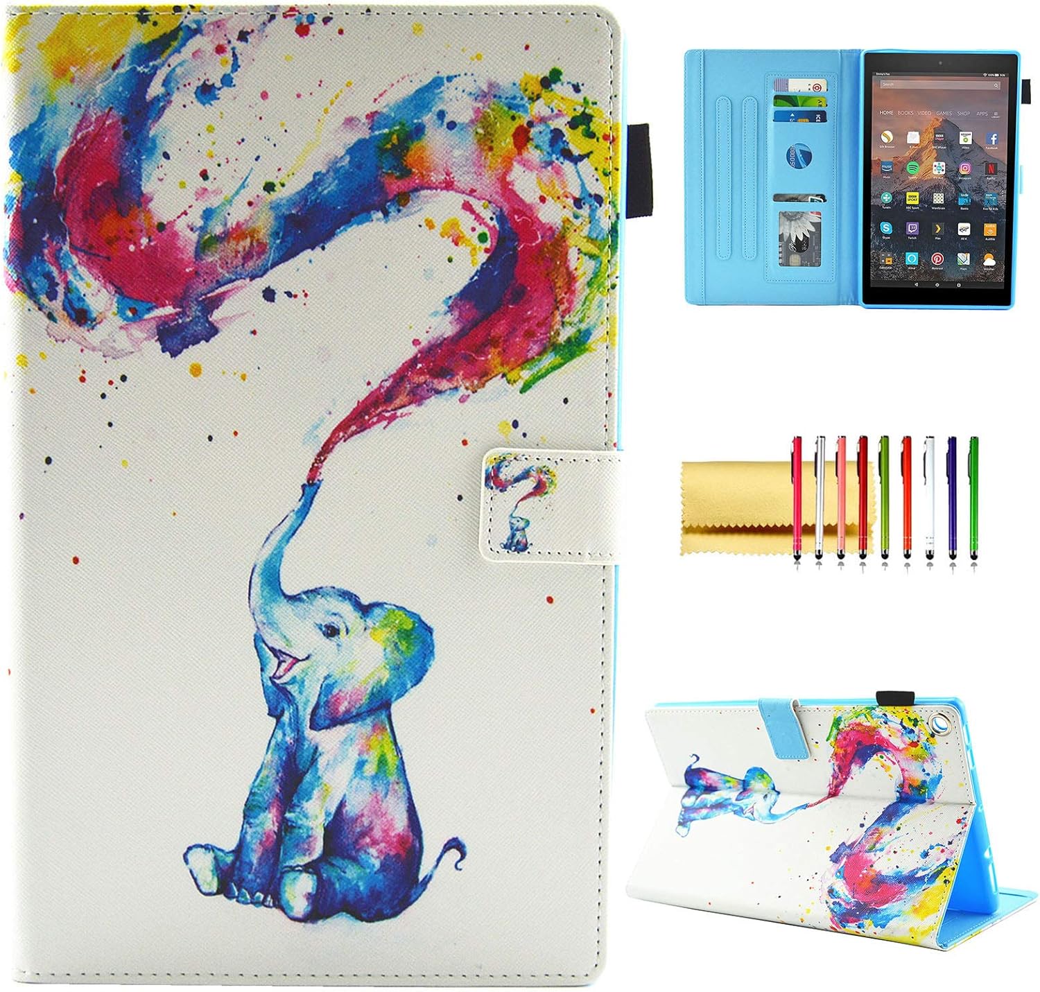 40% Off Discount Case for Amazon Fire HD 10 (9th/7th Generation, 2019/2017), Techcircle Multi-Angle Viewing Stand Cute Pattern Slim Folding Leather Protective Cover with Card Slots, Smart Sleep/Wake, Colorful Elephant Get Special Price Case for Amazon Fire HD 10 (9th/7th Generation, 2019/2017), Techcircle Multi-Angle Viewing Stand Cute Pattern Slim Folding Leather Protective Cover with Card Slots, Smart Sleep/Wake, Colorful Elephant