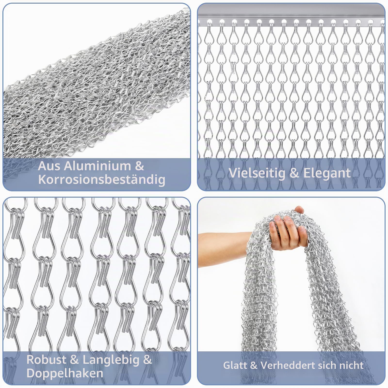 VerRich Kettenvorhang, 100 * 200 cm Aluminium Tür Fliegengitter Silber Metall Fliegenvorhang Insektenschutz Schädlingsbekämpfung