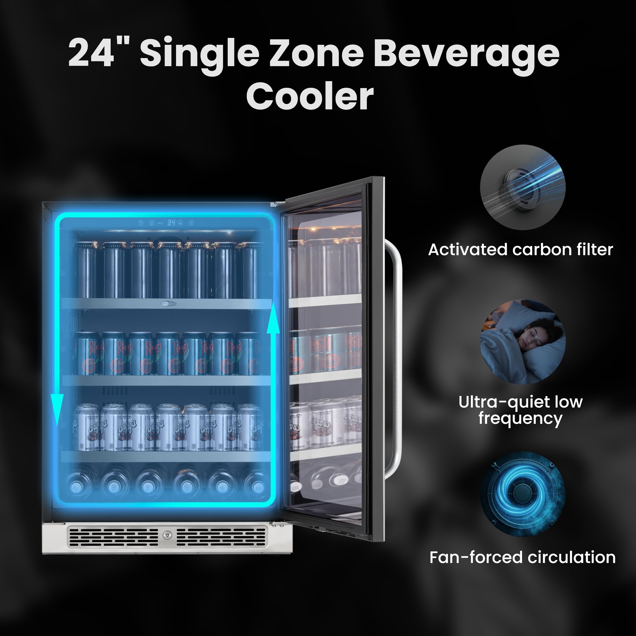 Whynter Bsr-140sb 24 Inch Built-Ln 140 Cans Undercounter Stainless Steel Beverage Fridge With Reversible Door, Digital Control, Lock, And Carbon Filter on Fridge.com - View 5