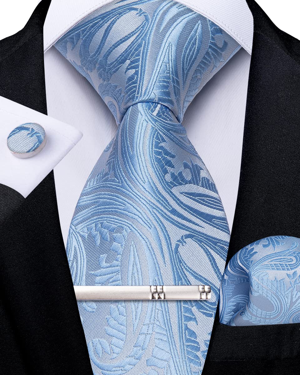 DiBanGu Cravate et mouchoir de poche en soie cachemire pour homme avec boutons de manchette et pince à cravate, ensemble mariage