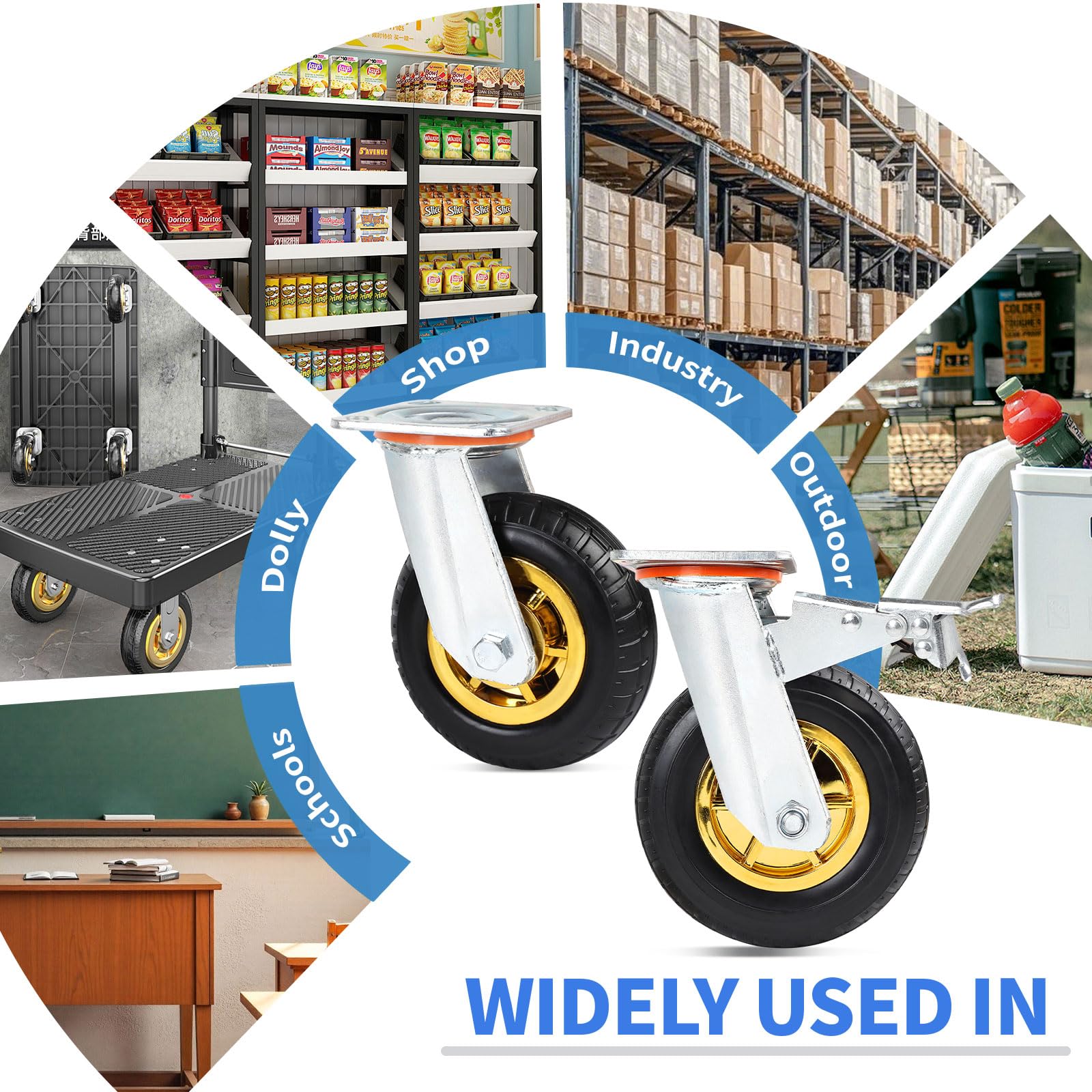SWAWIS 4 Stück 150mm Schwerlastrollen bis 240 KG pro Rollen Schwerlast Transportrollen Stoßdämpfung mit für Möbeltransporte und Industrietransporte(2 Lenkrollen + 2 Bremsrollen)