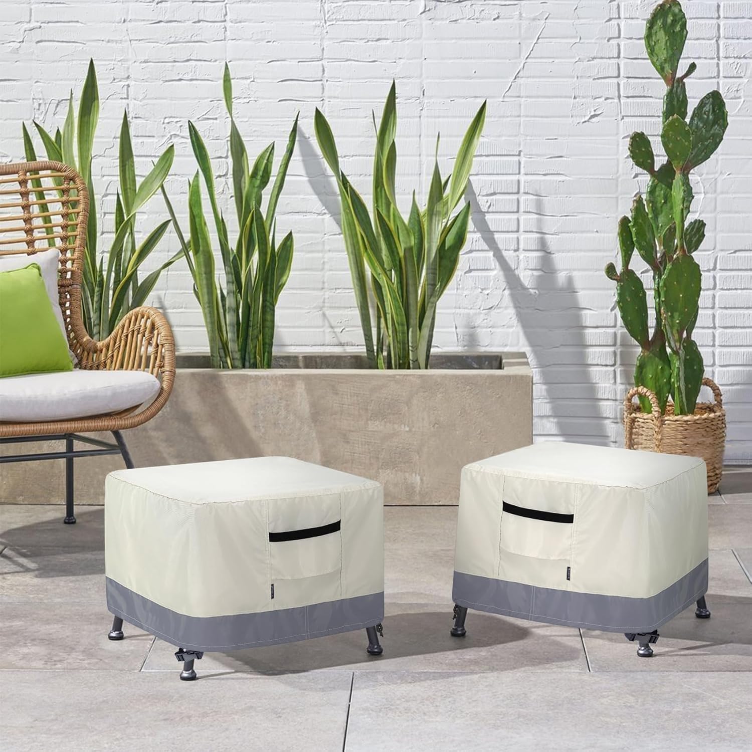 Patio Ottoman Cover, Waterproof Outdoor Square Furniture Cover for Side & End Table 25L x 25W x 17H inch