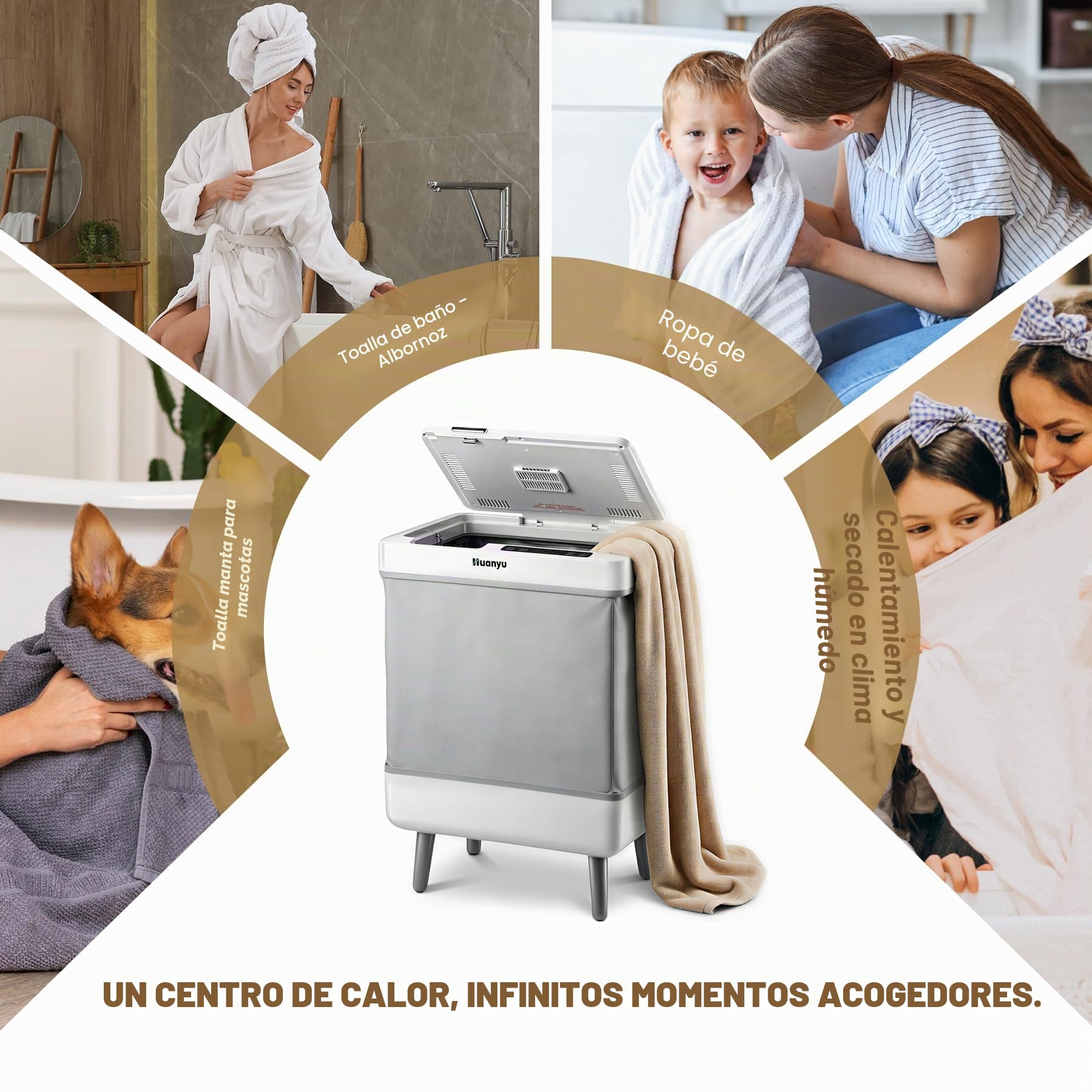 Huanyu Calentador de Toallas 35L Cubo Calentador de Toallas Plegable para baño y SPA Calentador de Toallas de Lujo con función de programación y Gancho Colgante extraíble
