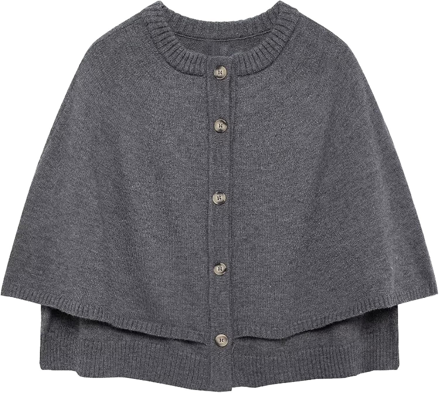 KEOMUD Women Cape Sweater Casual Cropped Cardigan Button Up Knit Poncho Sweater Shawl for Fall Winter