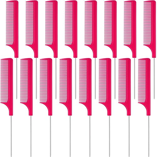 Miniatura 10 de Peine de cola de rata, 16 piezas, peine de cola de rata, pasador de acero de lámina de fibra de diente fino, resistente al calor, peines de cola de