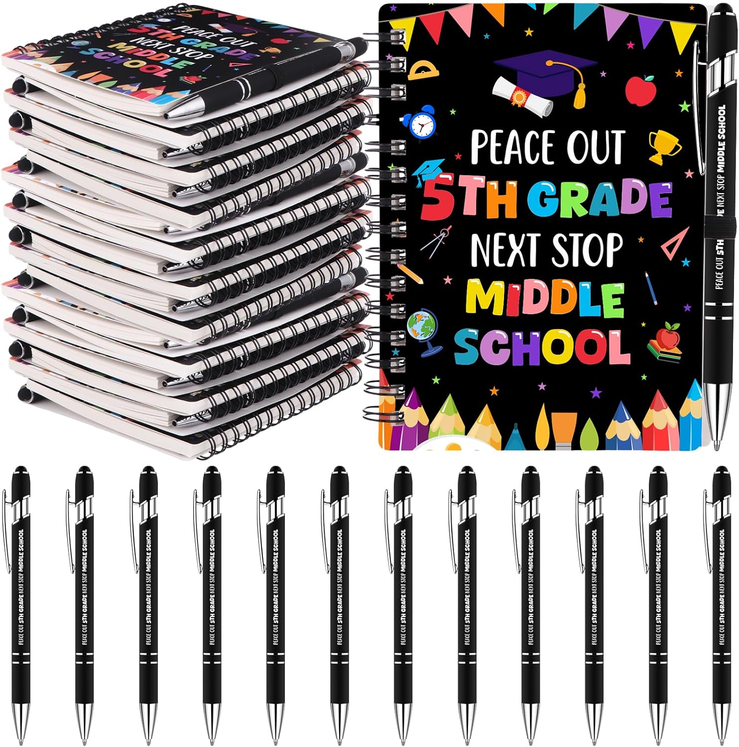 12 Sets 5th Grade Graduation Gifts Bulk Inspirational Spiral Notebooks Ballpoint Pens Class of 2026 Graduation Party Favors for Fifth Grade Students Graduation Decorations