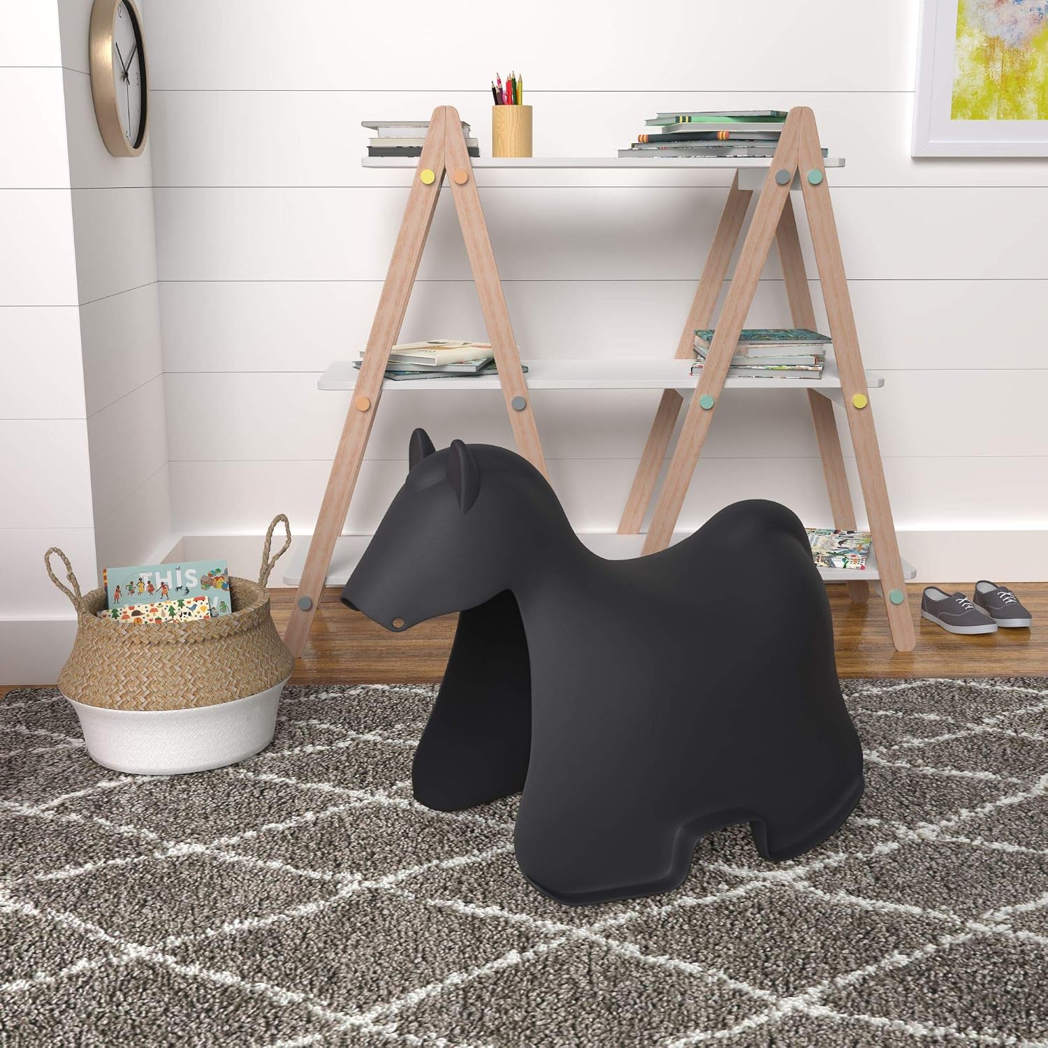 Amazon Basics Plastic Stackable Kids Chairs, Black Horse, 2-Pack