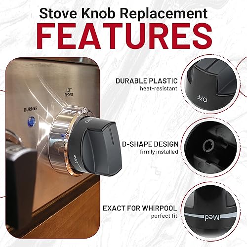 Miniatura 3 de Repuesto de pomos de estufa W10339442 mejorados para cocina de gas Whirlpool, sustituye a WPW10339442VP, 2311008, AP6019877, PS11753188,
