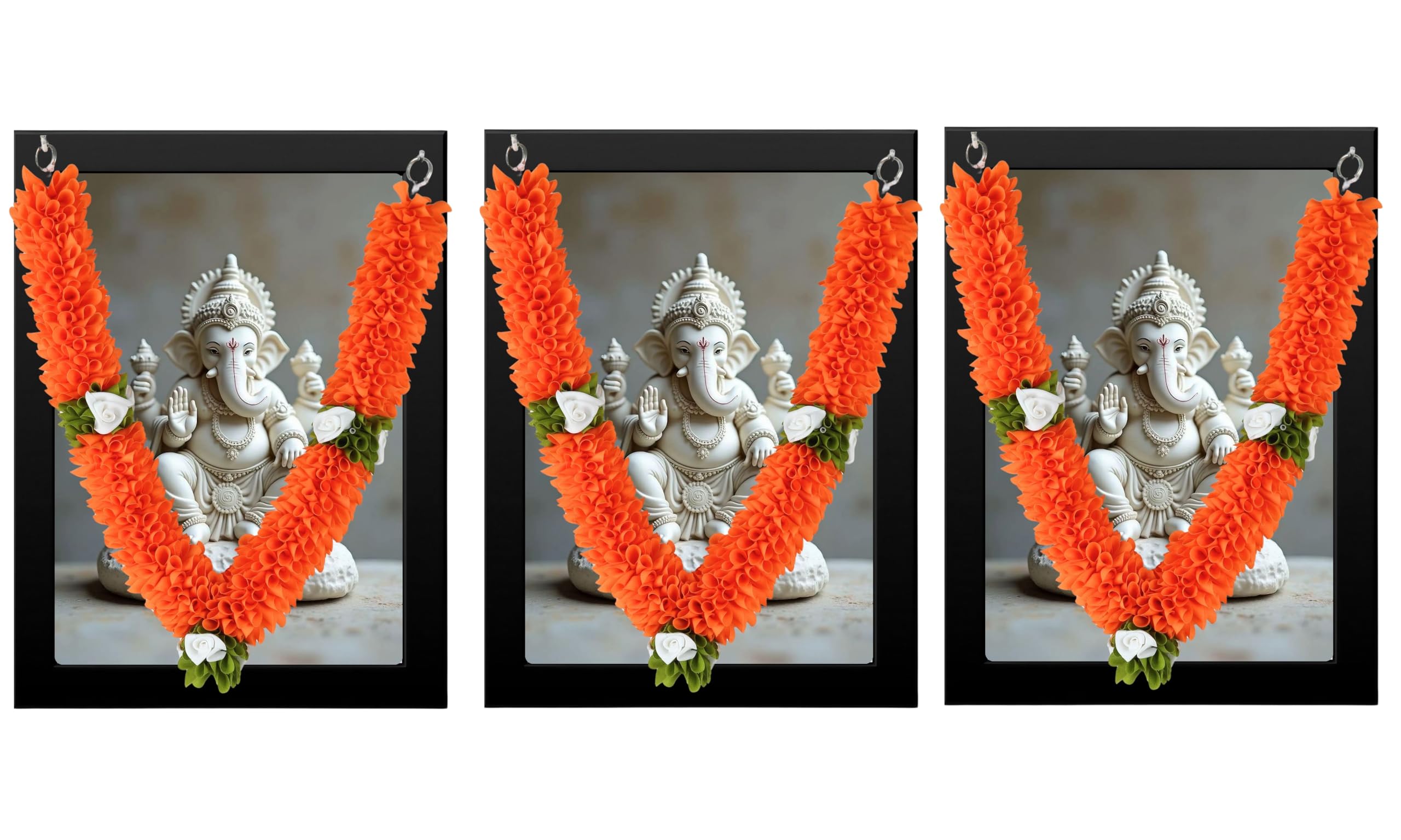 Daedal crafters Beige Pack of 3, Flower Garland for Pooja Mandir Decoration, Hanging Mala for Photo Frame, Haar Mala for God Idols, Photo Frames of Loved Ones, Pitra & Pooja Room Décor (20 inch)
