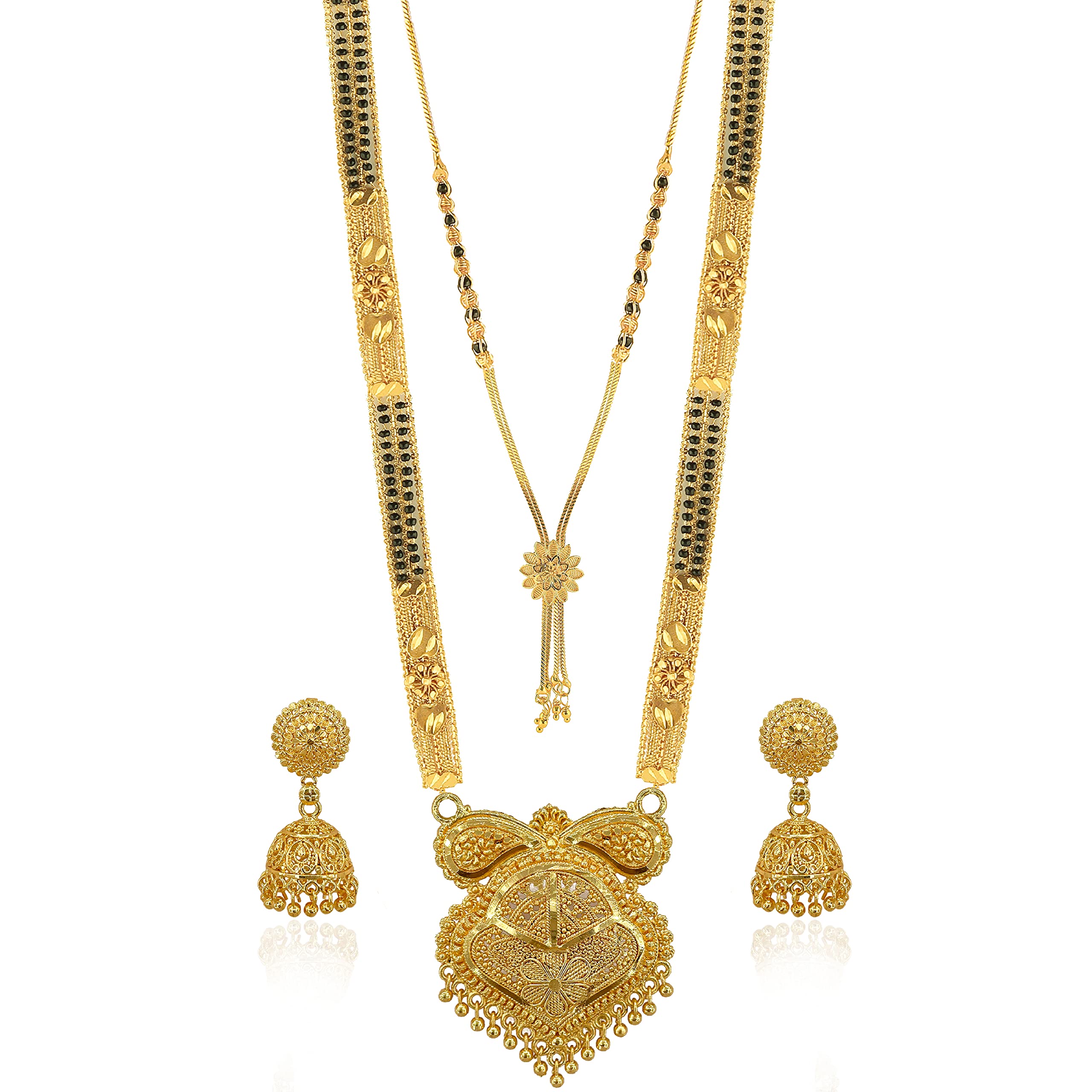 Brado Jewellery Traditional Gold Plated 30inch Long and 18inch short 2 Inch Earring Combo Of 2 Mangalsutra/Tanmaniya/nallapusalu/Black Beads For Women and Girls (B092TCXZ9K) Amazon Price History, Amazon Price Tracker