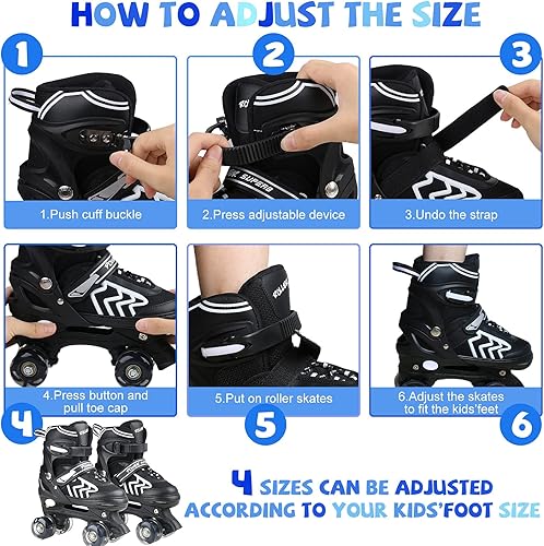 Miniatura 7 de SZHZS Patines de ruedas para niños y niñas principiantes patines ajustables para jóvenes y adultos 4 tamaños con todas las ruedas iluminadas para