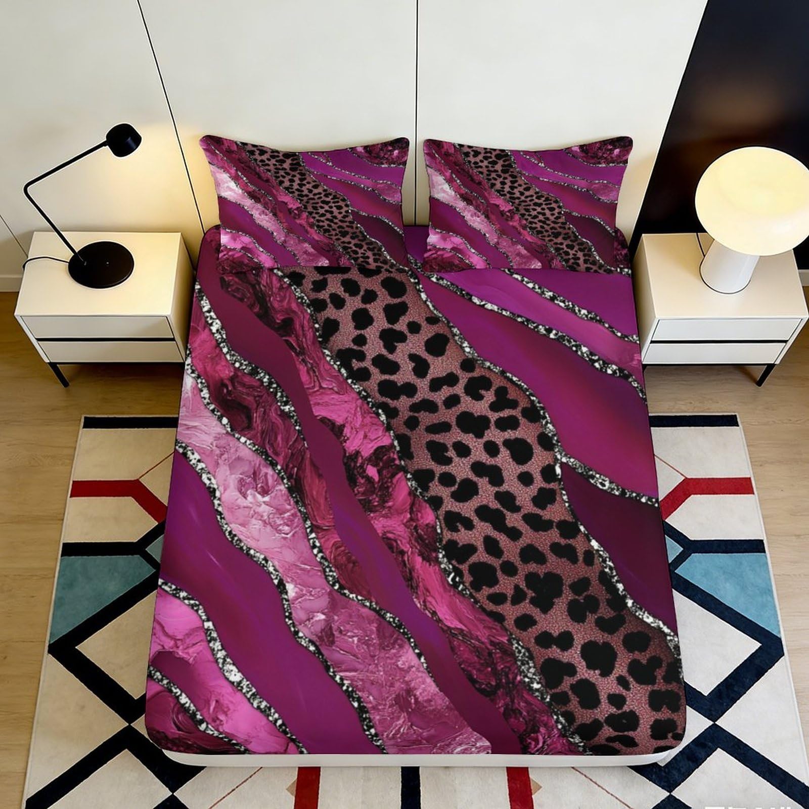 Uxinyoume Style-9 3D Printed Pink Leopard Fitted Sheet Microfiber Soft Breathable Abstract Pattern Mattress Cover For Bedroom Dorm Decor 90X200x25cm