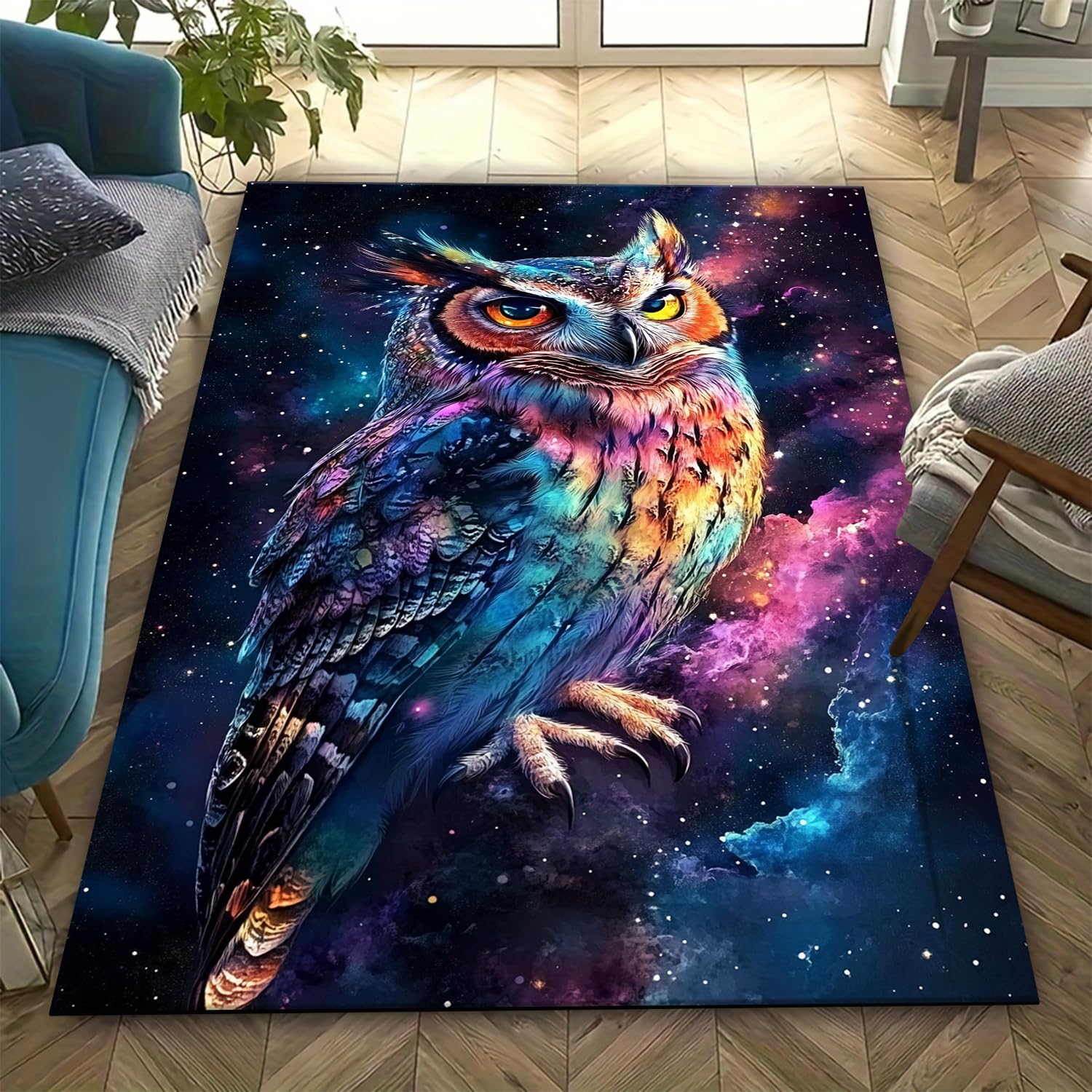 Tapis hibou 3D animal 160 x 230 cm anti-dérapant pour salon moderne