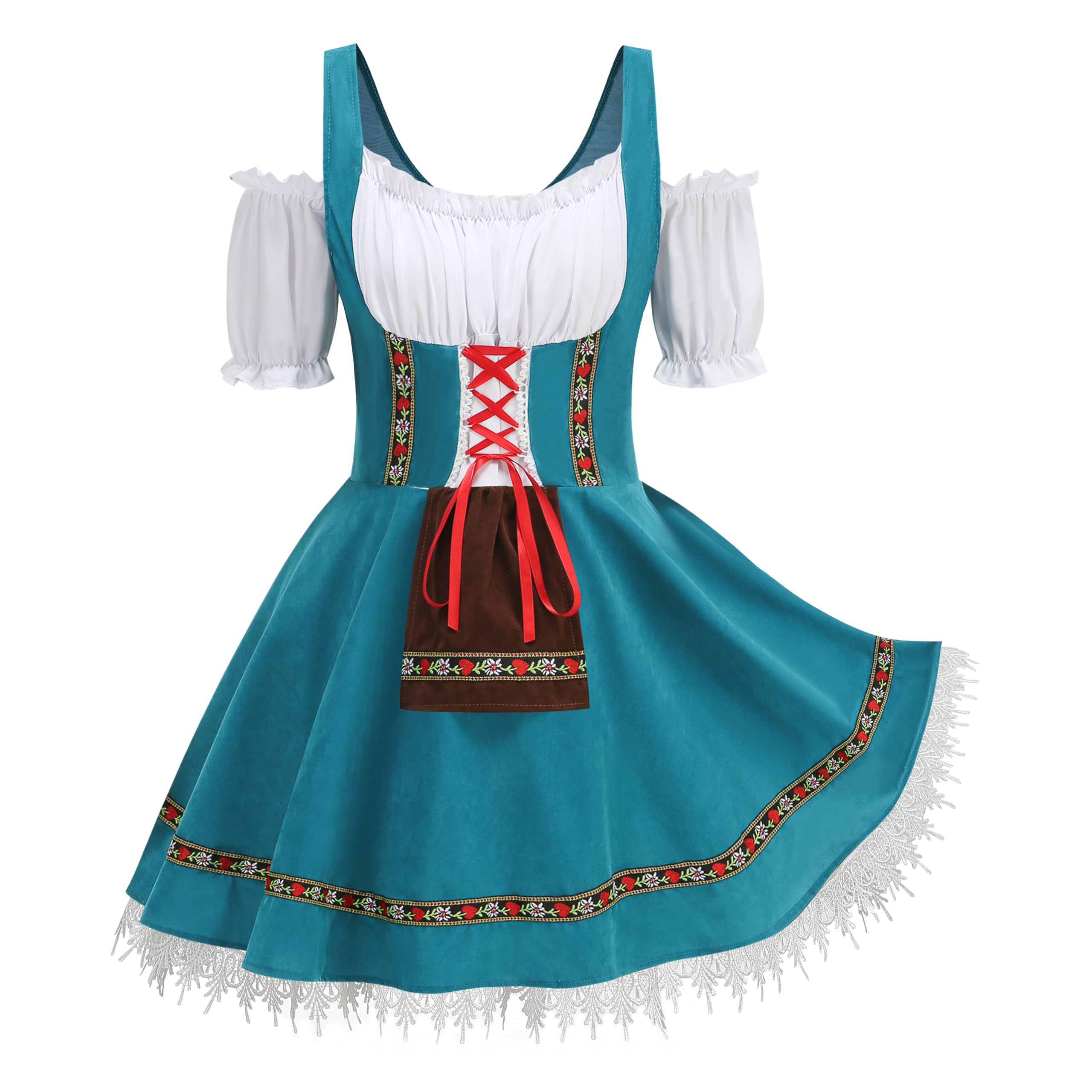 RRCBMD Women Oktoberfest Costume Adult Bavarian German Beer Velvet Dress Halloween Carnival(Cyan-blue Plus 2XL)