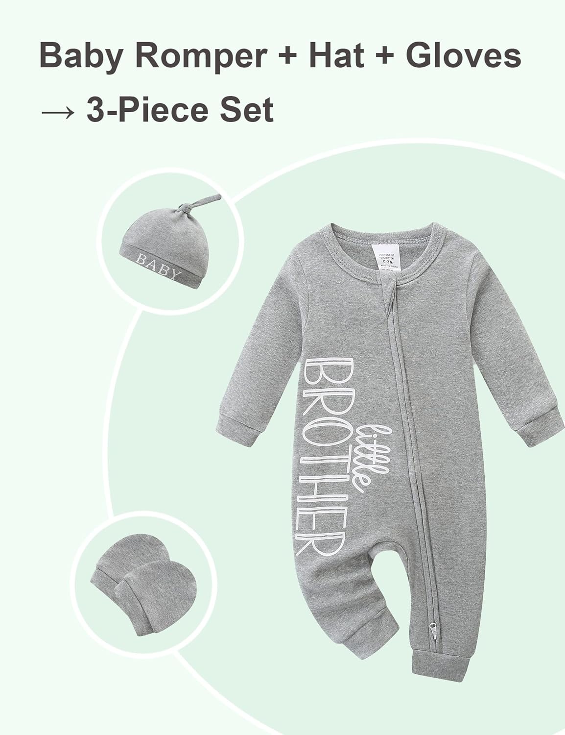 Newborn Boy Clothes Letter Print One Piece Romper Cotton Baby Coming Home Outfits 3Pcs Little Brother Outfit - Image 3
