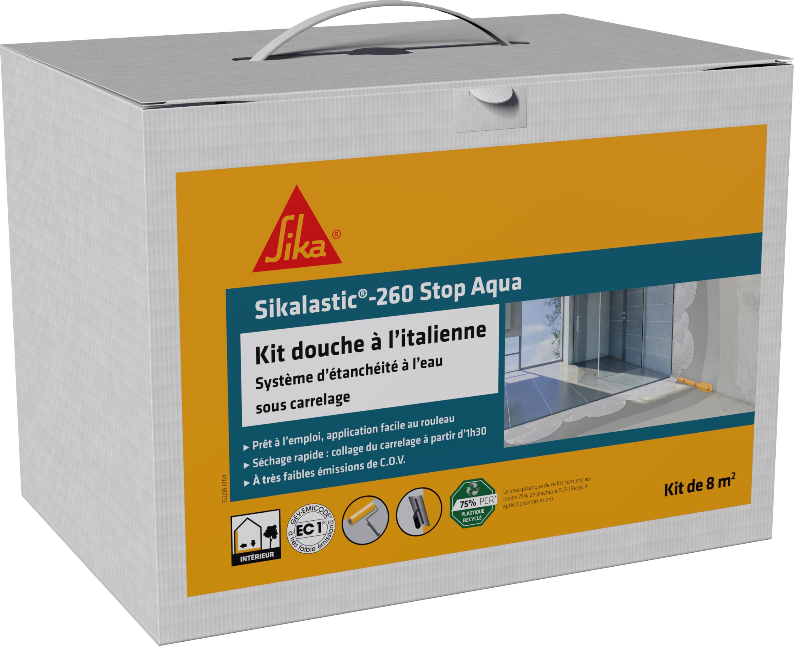 SIKA - Kit de ducha a ras de suelo, kit de sellado bajo baldosas listo para usar para 8 m², ideal para baño, ducha a ras de suelo, secado rápido, amarillo paja, 7 kg
