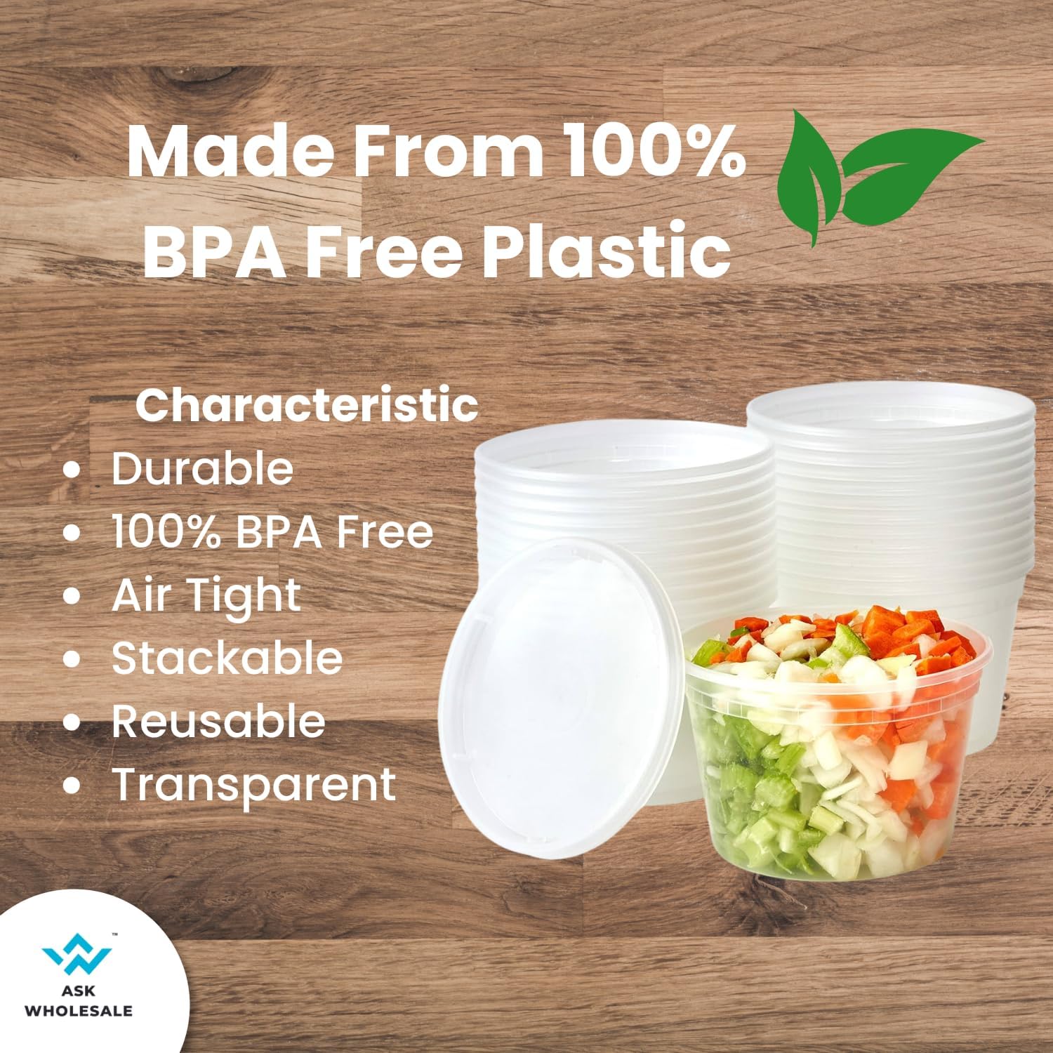 ASK WHOLESALE Food Storage Containers, 16 oz, Deli Containers With Lids: Leakproof, Microwave/Dishwasher/Freezer Safe, BPA-Free Plastic, Reusable, Ideal for Soups, Stews, Deli Foods, Pack of 240