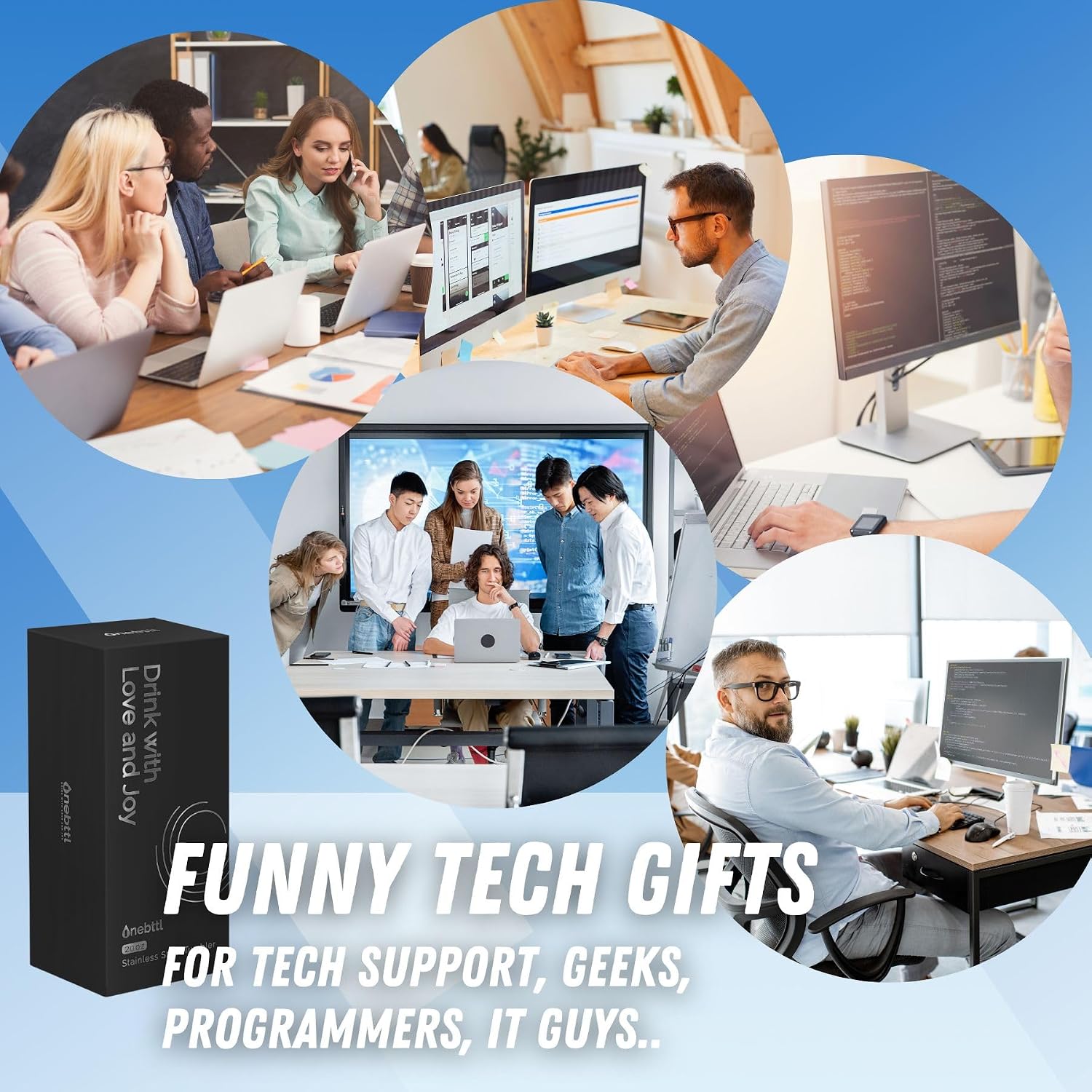 Onebttl IT Guy Gifts for Husband Dad - Unpaid Tech Support Tumbler - Funny Computer Nerd Travel Mug 20oz