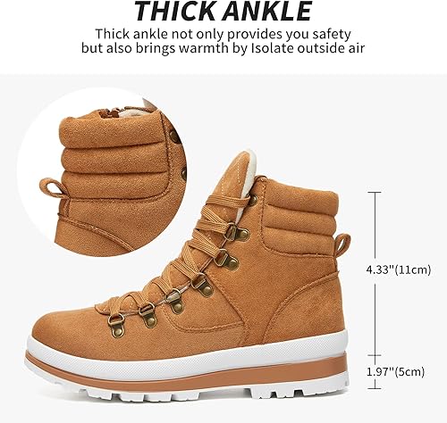 Miniatura 4 de FRACORA Botas de combate para mujer, botas de tobillo con cordones, botas de nieve para invierno, botas de nieve con cremallera lateral