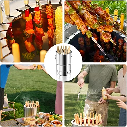 Miniatura 6 de Parrillas de carbón inoxidable sin humo, parrilla de barril de carbón envolvente de 360 sin humo al aire libre parrilla para viajes para viajes,