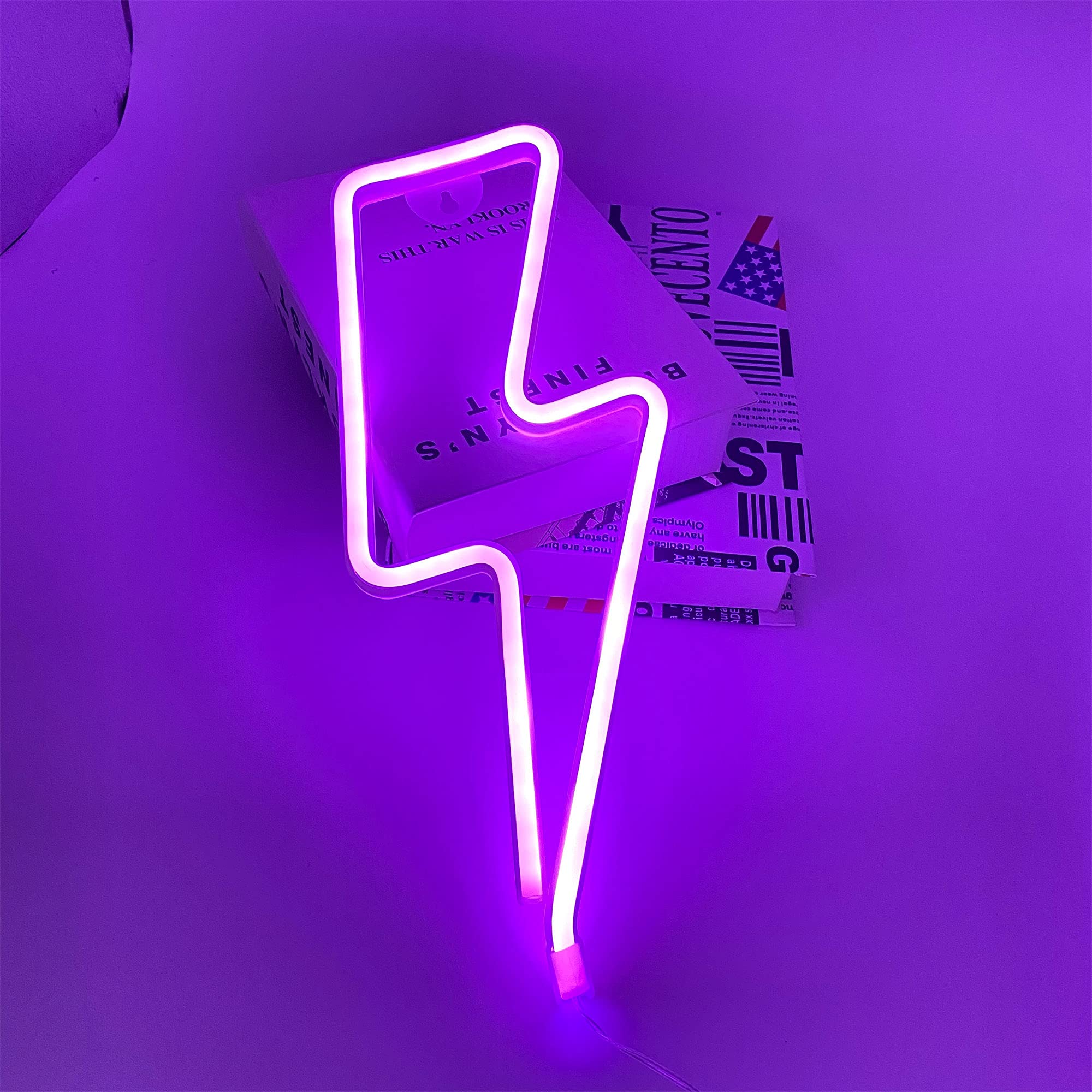 Attivolife Lightning Shape Purple Neon Sign, LED Art Decorative Lamp Cool Wall Decor for Home Room Christmas Wedding Bar Party Supplies