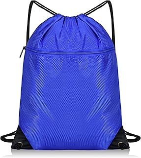 Sports Drawstring Bag, Waterproof Drawstring Backpack Sports String Backpack, Blue Drawstring Gym Bag Unisex Basketball Soccer Backpack with Zipper for Gym Hiking Travel Beach