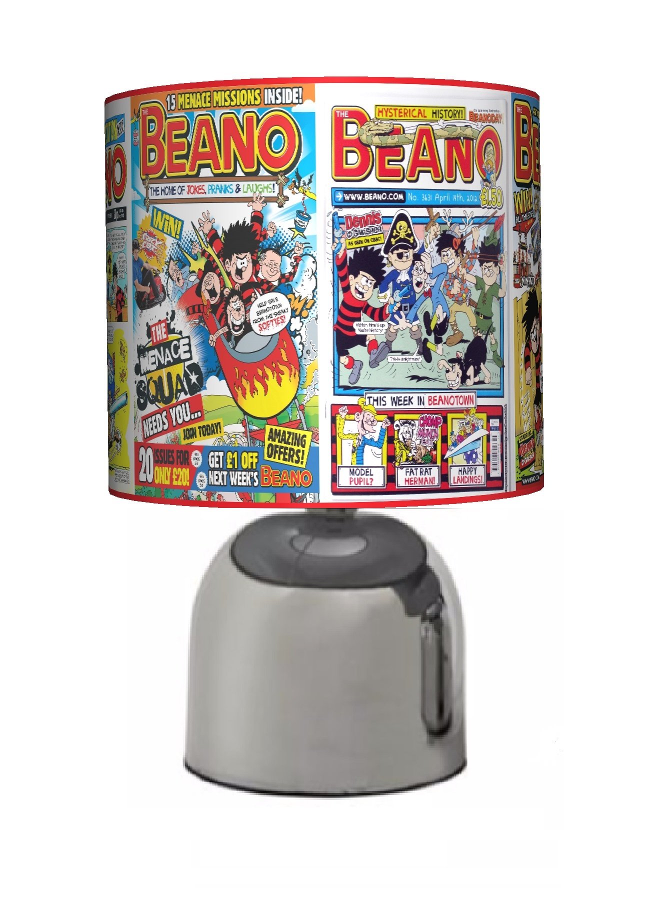 THE BEANO COMIC BOOK - BEDSIDE TOUCH LAMP - BOYS BEDROOM LIGHT / LAMP SHADE - MAINS OPERATED (UK PLUG)