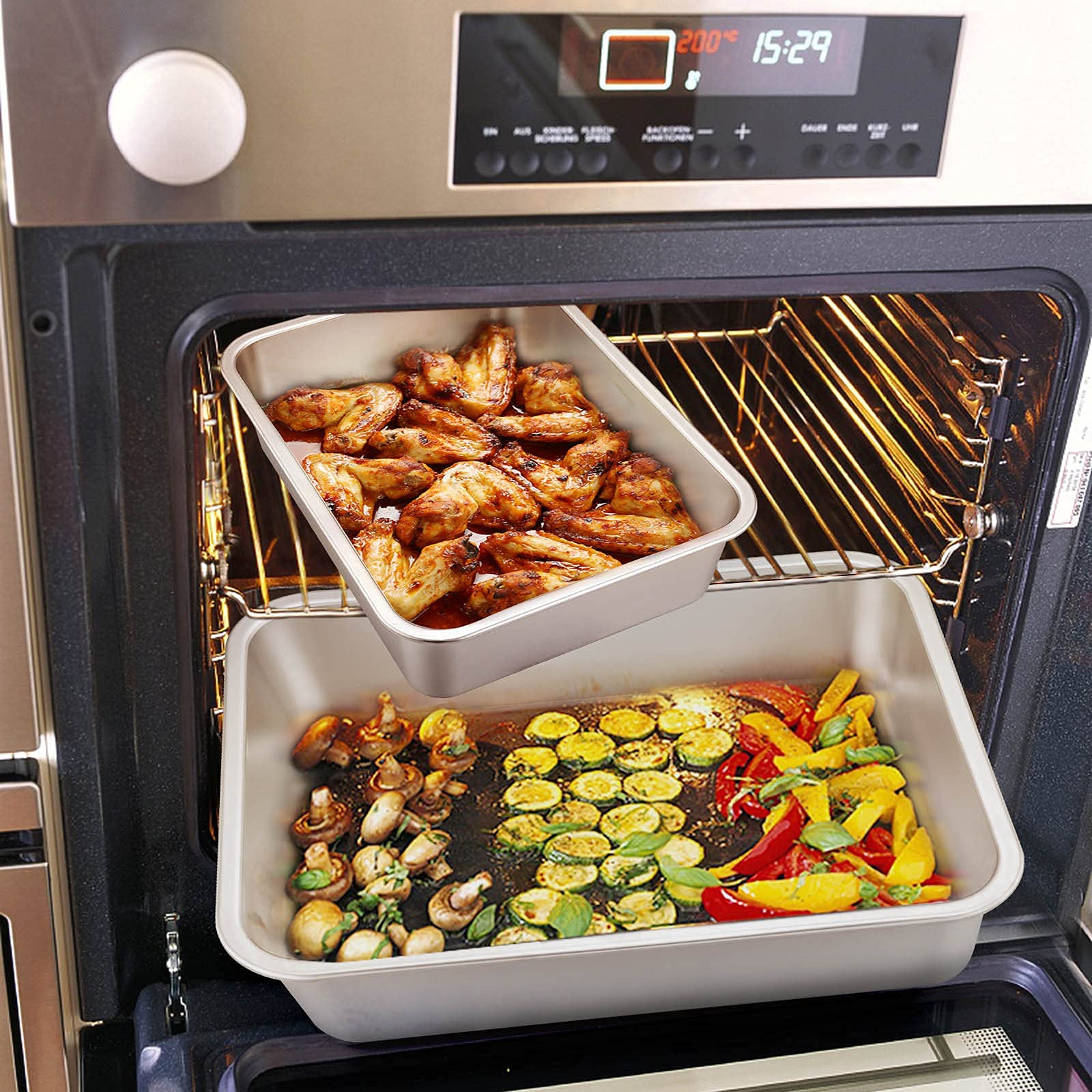 Homikit Lot de 2 plats à four rectangulaires en acier inoxydable 32,5 cm + 27 cm | Tife - Grand moule à gâteau Tiramisu - 8 cm - Pour lasagne, maas, brownie, résistant et passe au lave-vaisselle