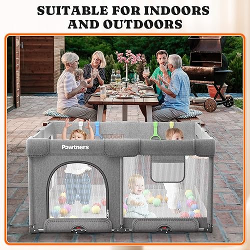 Miniatura 6 de Corralito plegable para bebés y niños pequeños 50 pulgadas de largo x 50 pulgadas de ancho x 27 pulgadas de alto, patio de juegos grande para niños,