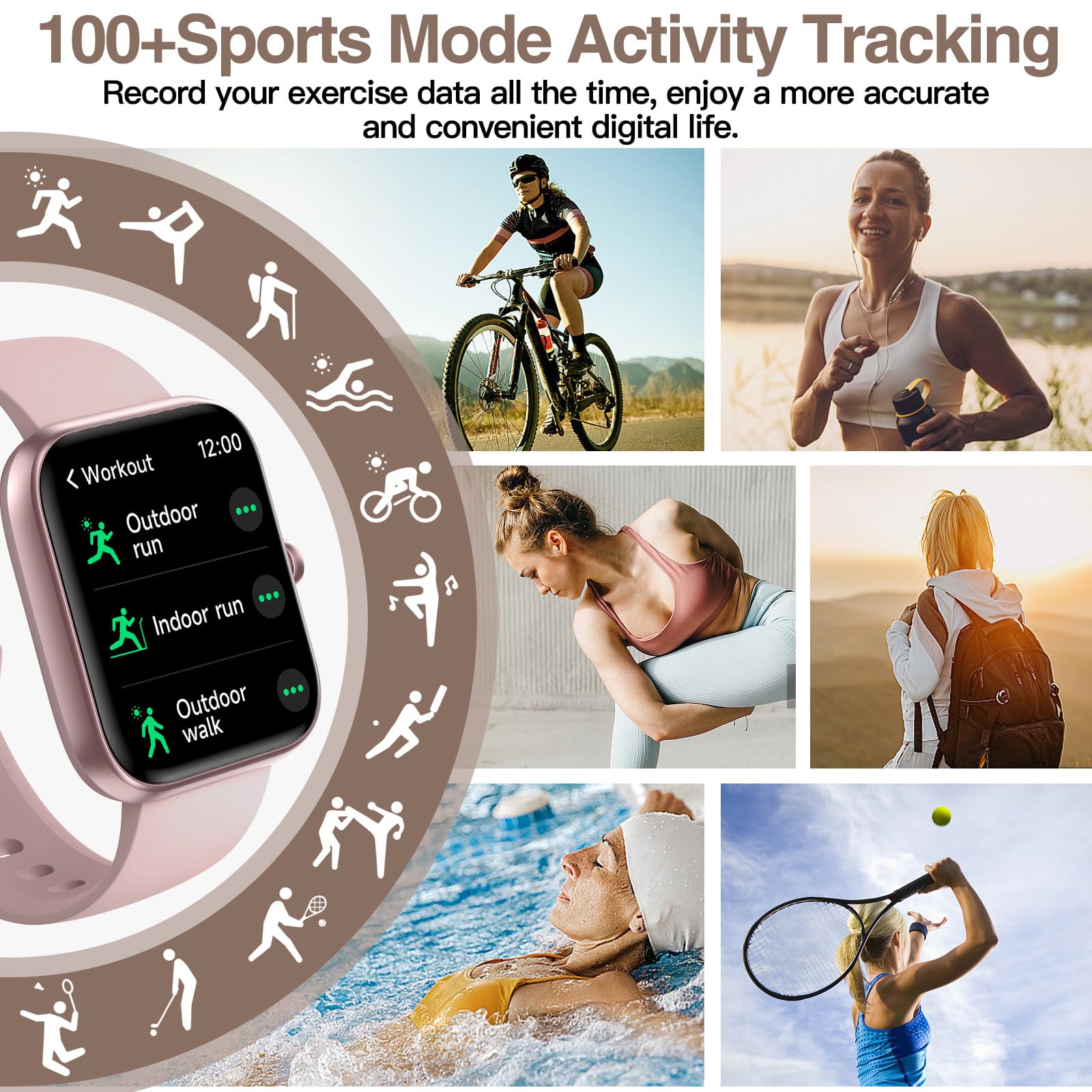 Smart Watch for Women Men with Bluetooth Call, Alexa Built-in Smartwatch, 1.83"DIY Dial Fitness Watch with Sleep Heart Rate Monitor, 110+ Sport Modes, IP68 Waterproof Watch Compatible with Android iOS