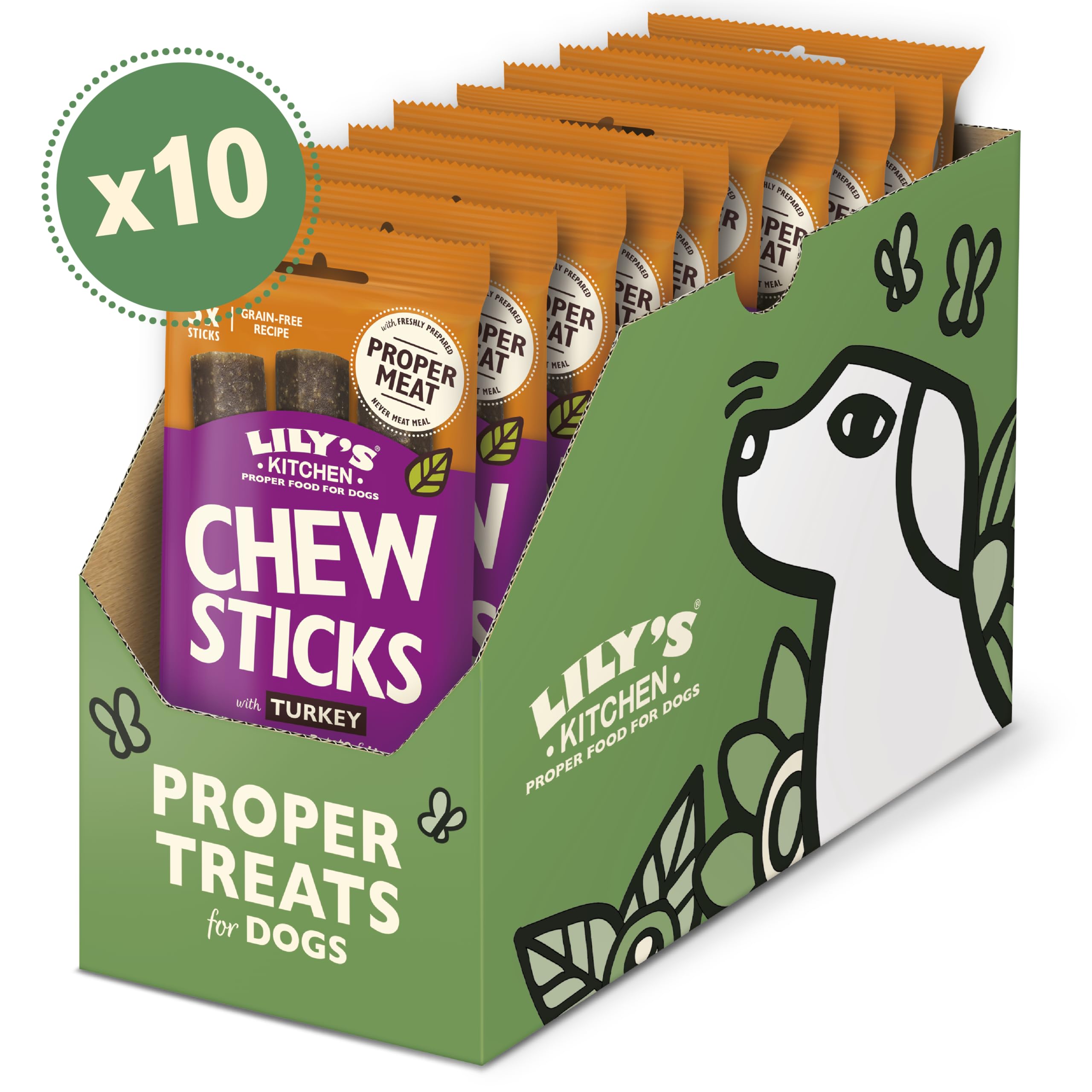 Lily's Kitchen Kaustangen mit Truthahn – getreidefreie natürliche zahnärztliche Hundeleckerlis (10 Packungen mit je 3 Kauspielen)