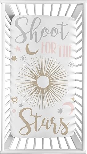Miniatura 2 de Sweet Jojo Designs Star and Moon - Sábana bajera ajustable para cuna, para bebé o niño pequeño, para fotos de bebé, rosa, dorado, gris y blanco para