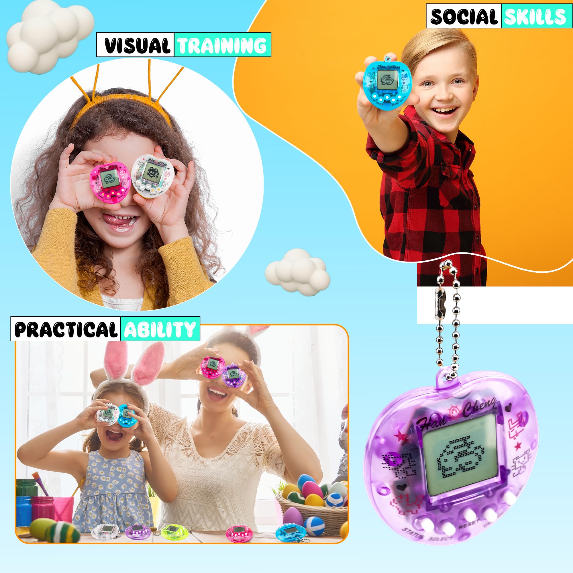 Llavero electrónico digital para mascotas virtuales en forma de corazón, máquina de juego de mano, juguete nostálgico de los años 90 para niños, regalos de fiesta de cumpleaños, rellenos de bolsas de 4